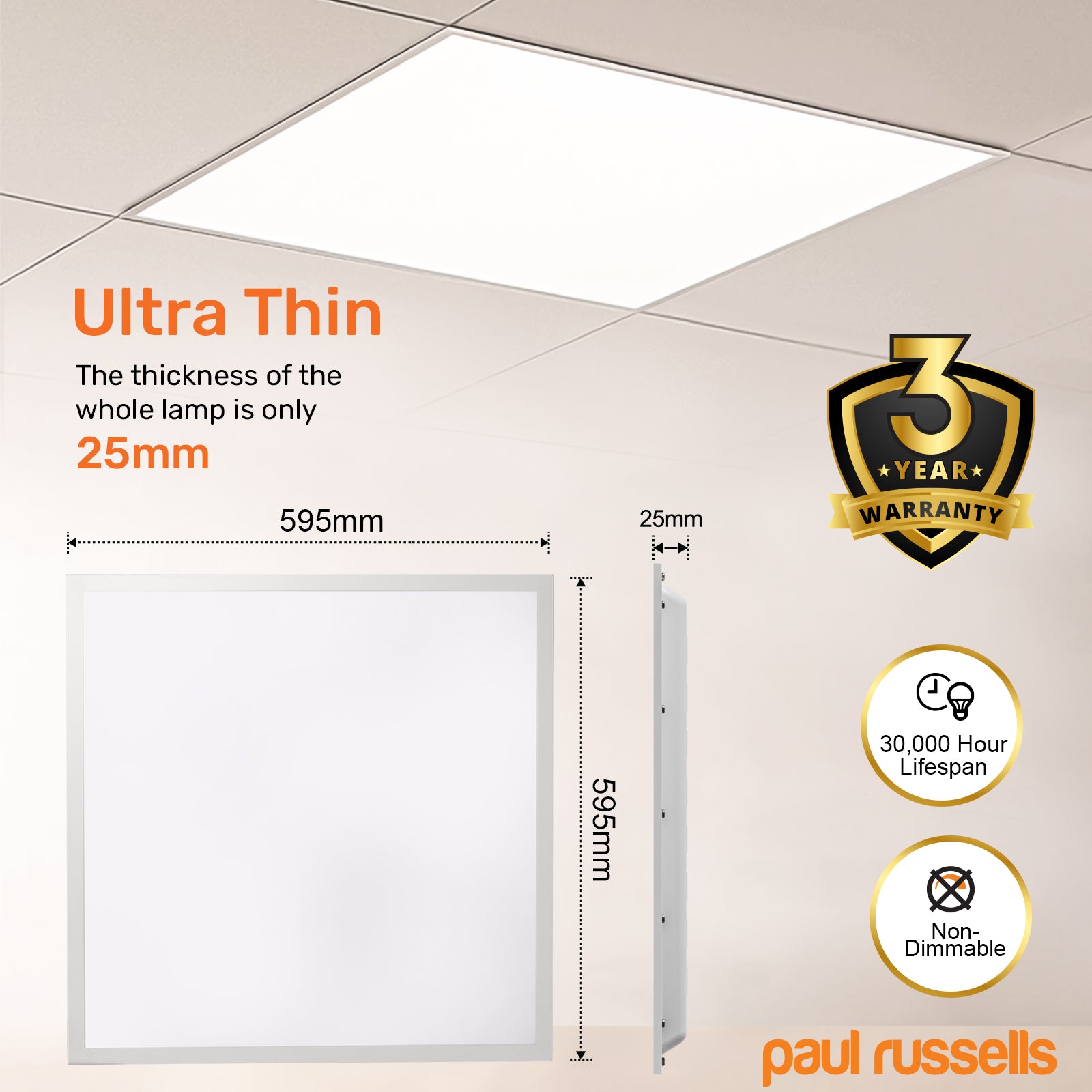 LED Square Panel 36W IP20 Cool White 4000K Ultra Slim Ceiling Light Bulbs