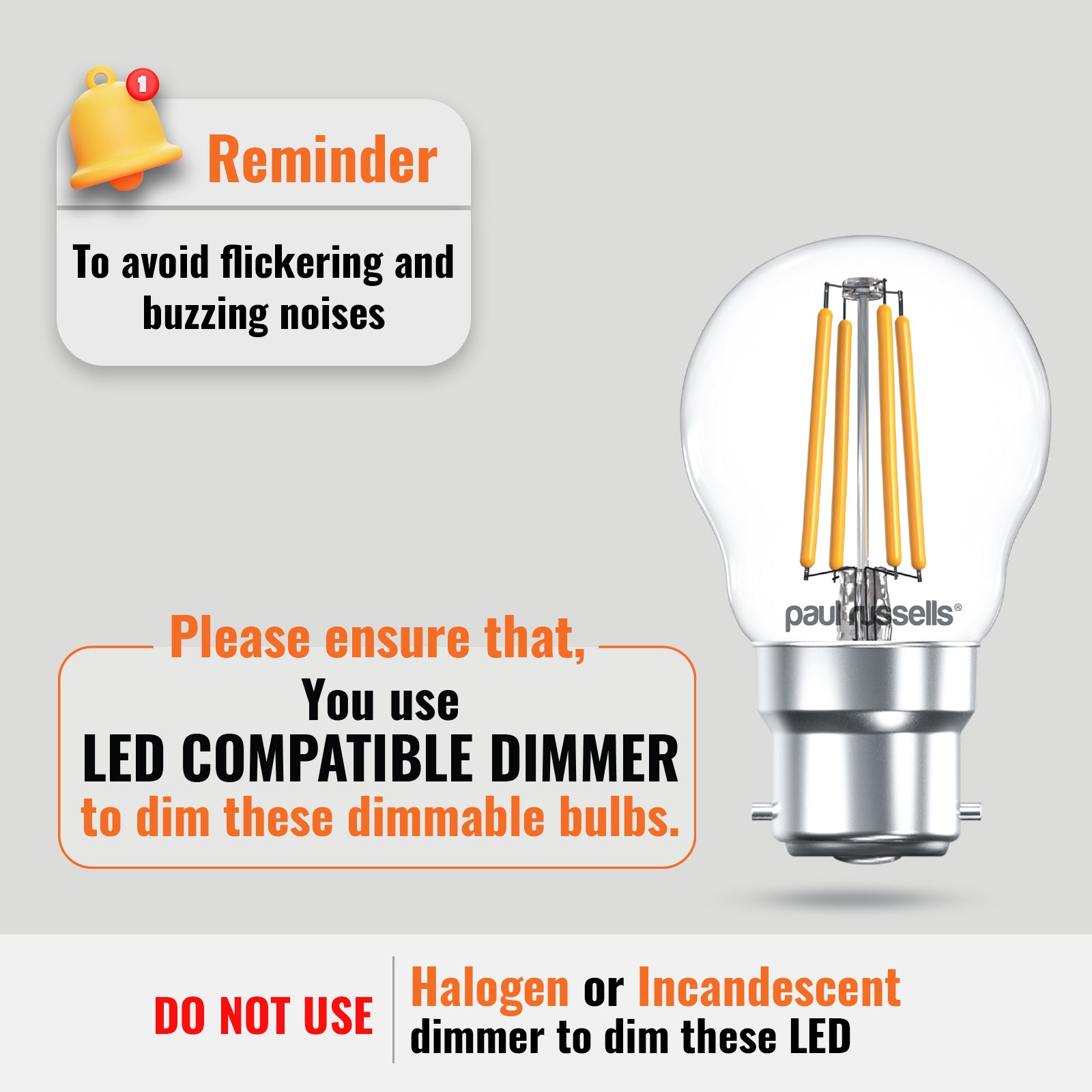 LED Filament Dimmable Golf 4.5W=40W Warm White Bayonet Cap BC B22 Bulbs