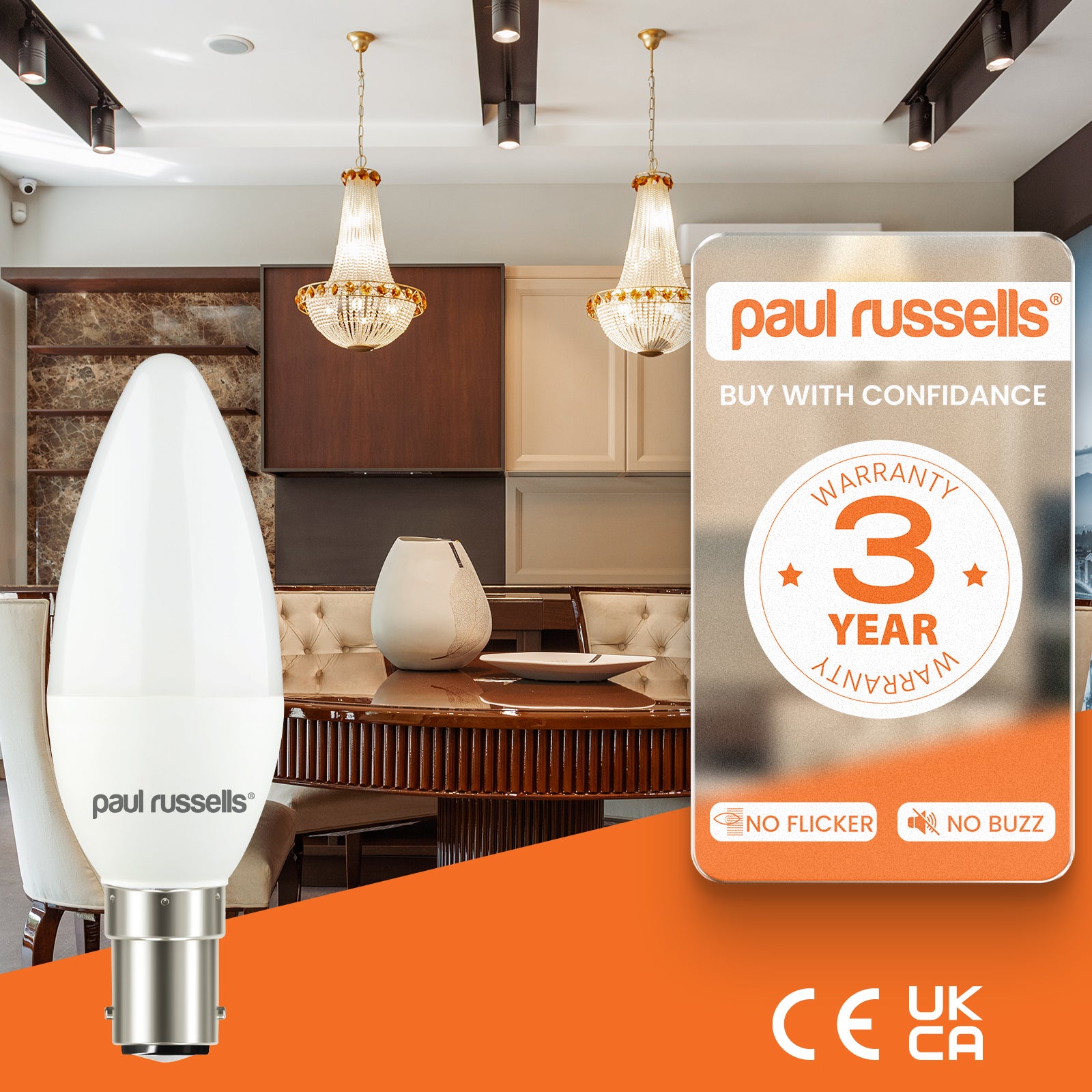 LED Candle 6.5W 60W Day Light Small Bayonet Cap SBC B15 Bulbs