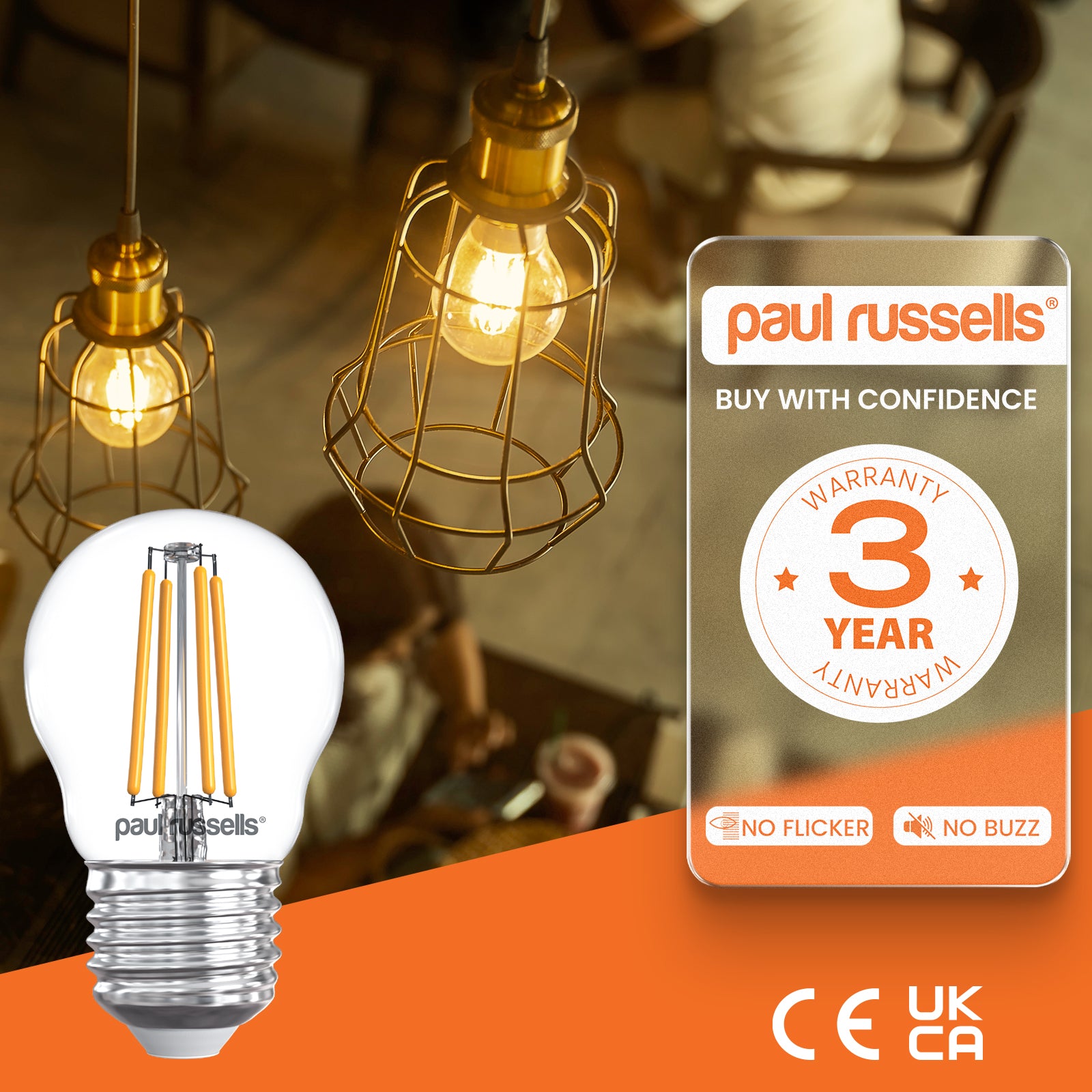 LED Filament Dimmable Golf 4.5W=40W Warm White Edison Screw ES E27 Bulbs