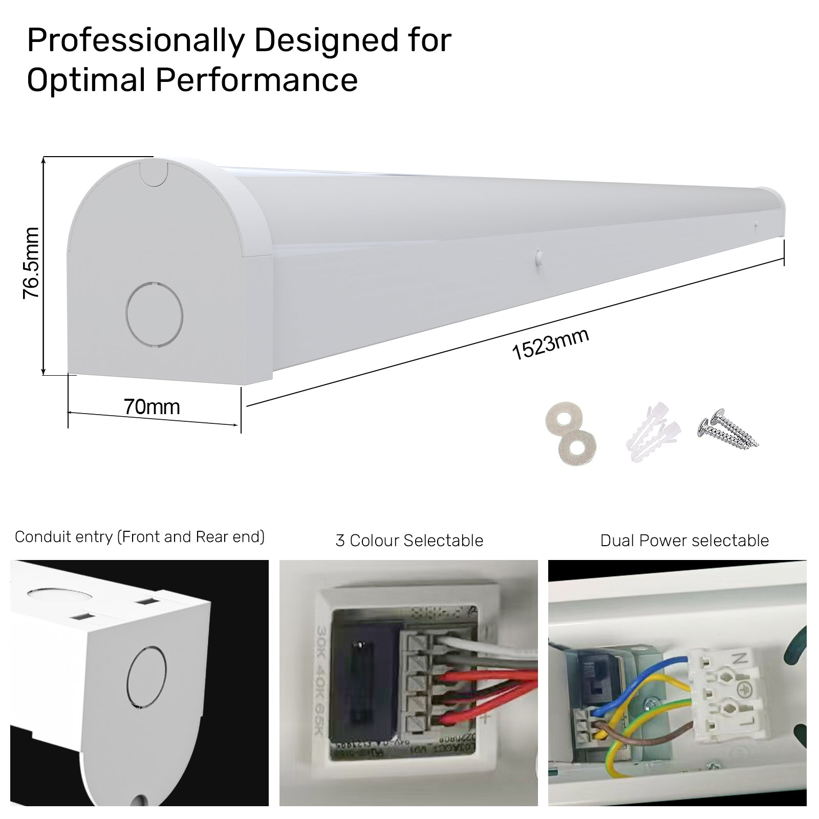 5FT LED Batten Light, 30W/60W - 3600/7200 Lumens, IP20, Adjustable 3 Colour CCT (Warm/Cool/Day White), 120° Indoor Ceiling Tube Light