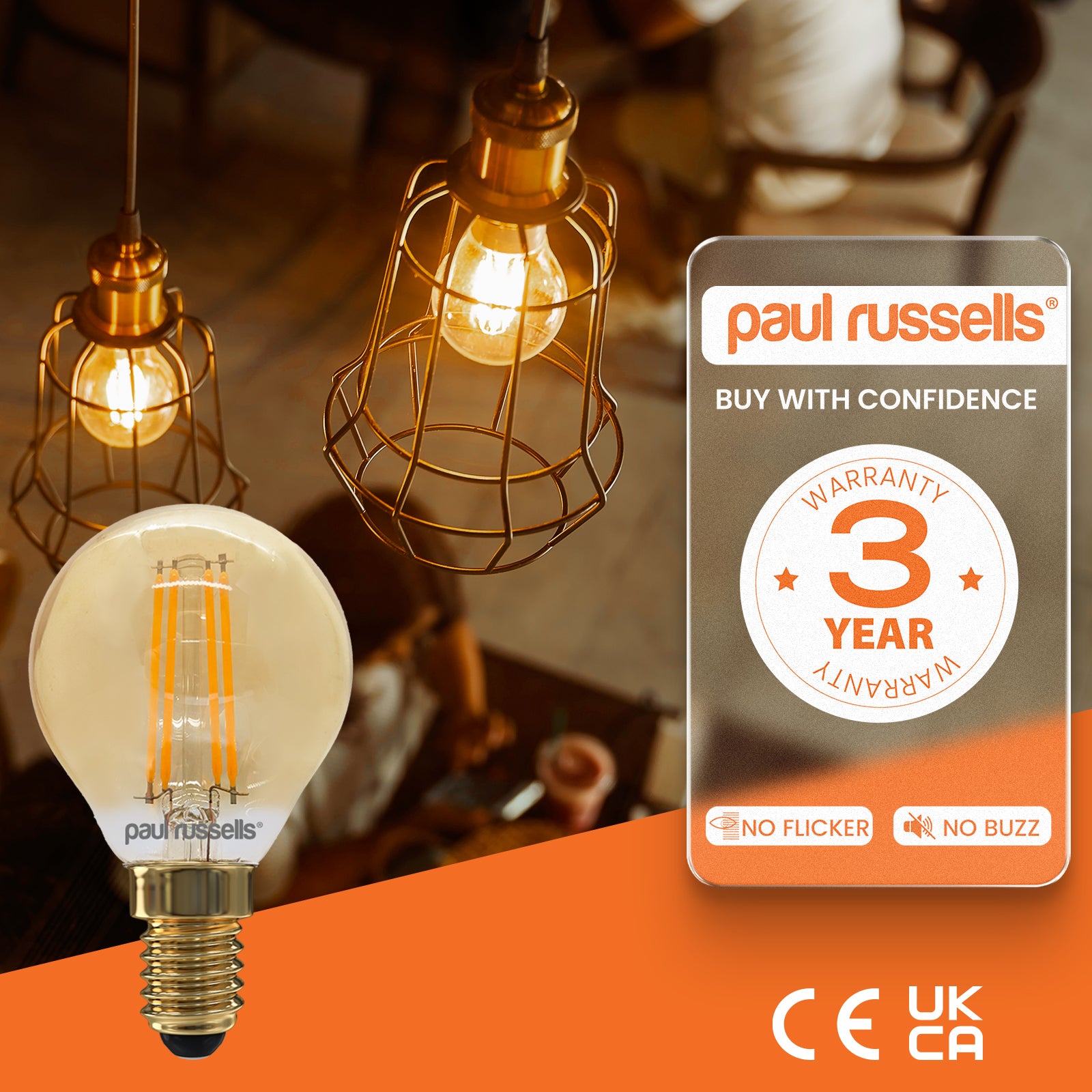 LED Filament Dimmable Golf 4.5W=40W Extra Warm White Small Edison Screw SES E14 Bulbs
