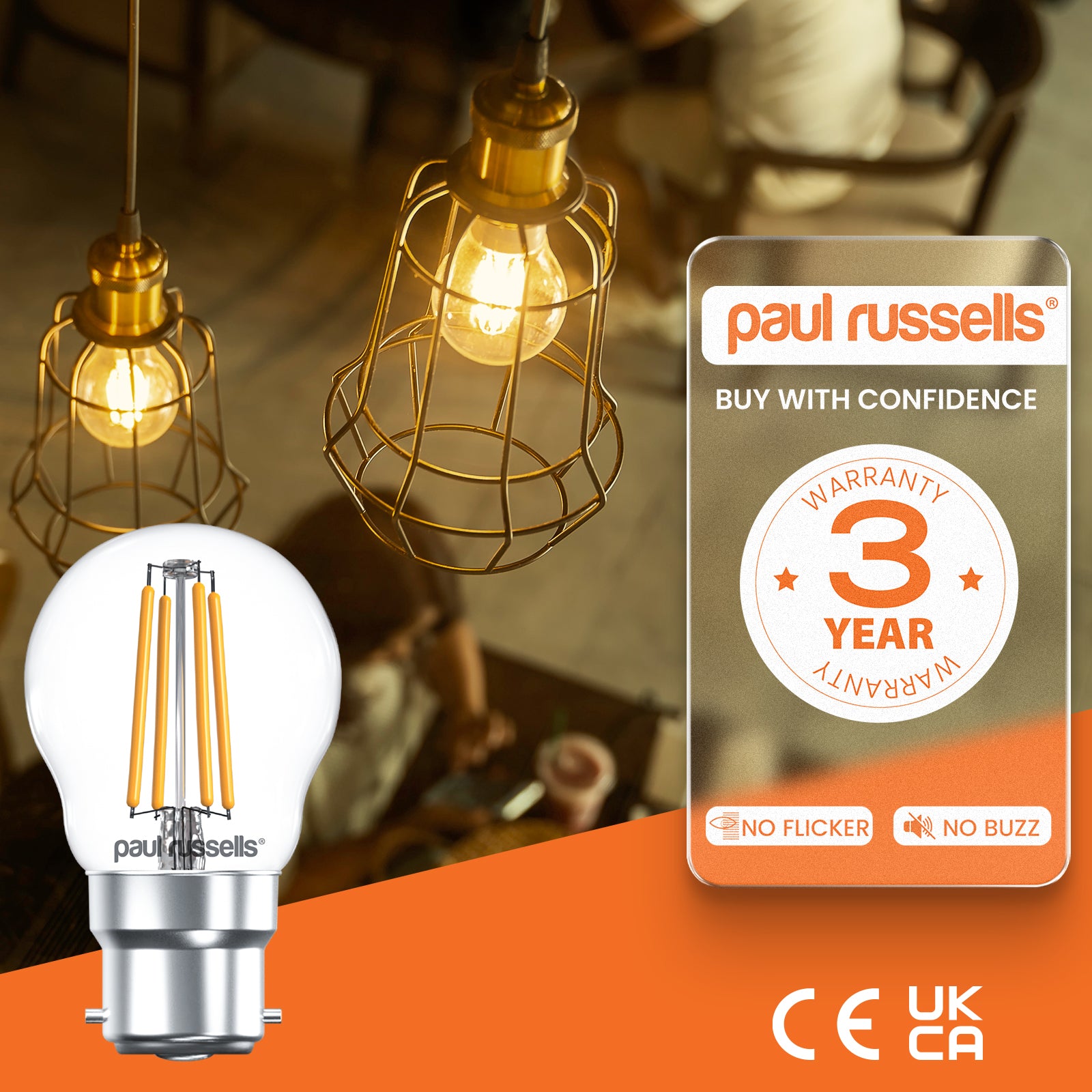 LED Filament Dimmable Golf 4.5W=40W Warm White Bayonet Cap BC B22 Bulbs