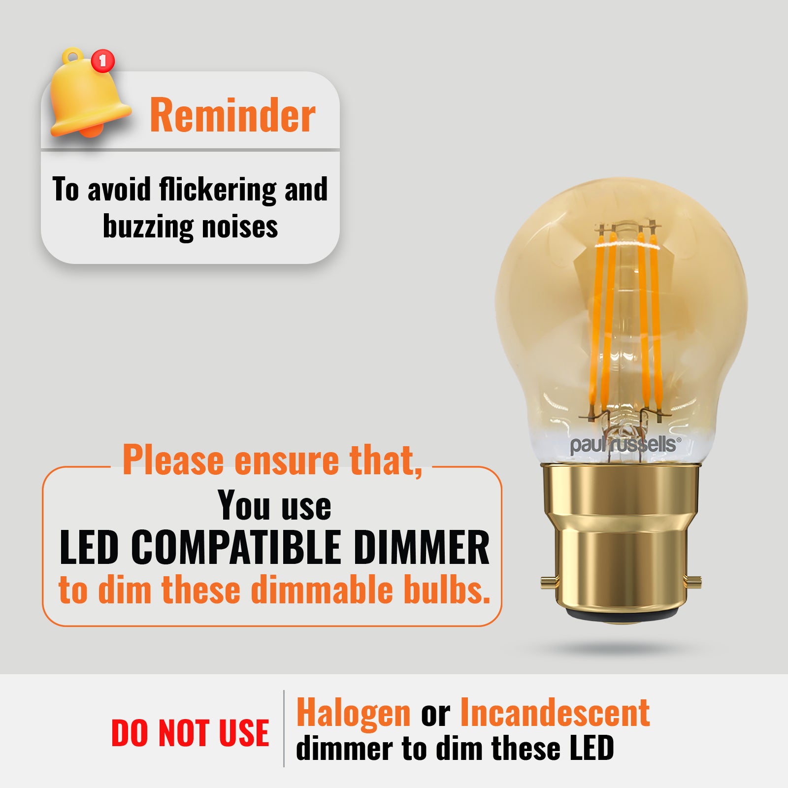 LED Filament Dimmable Golf 4.5W=40W Extra Warm White Bayonet Cap BC B22 Bulbs
