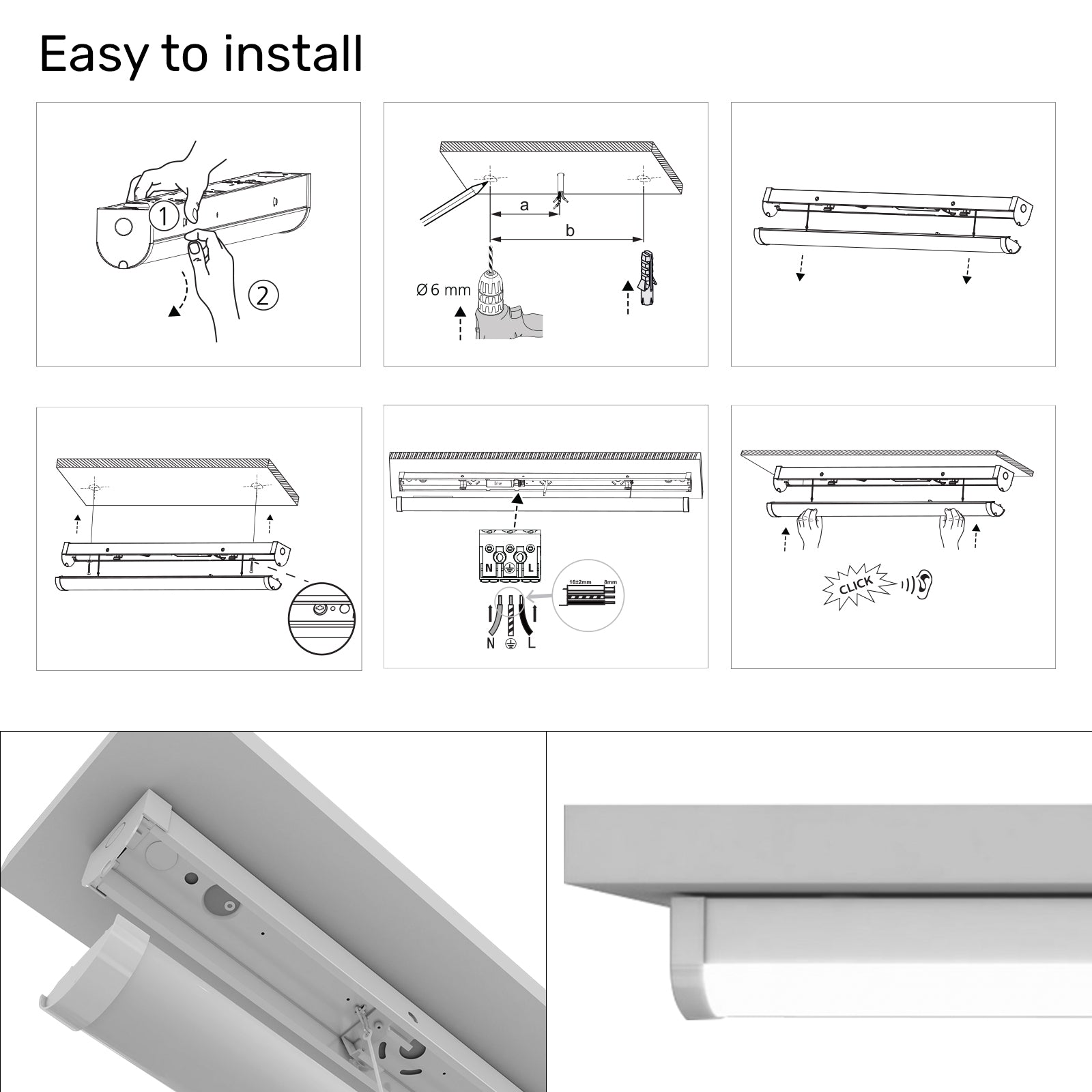 82W LED Batten Light, 6ft Ceiling Fitting Tube Light, 9840 Lumen, IP20, Cool White 4000K, 120 Degree Indoor Ceiling Fluorescent Replacement