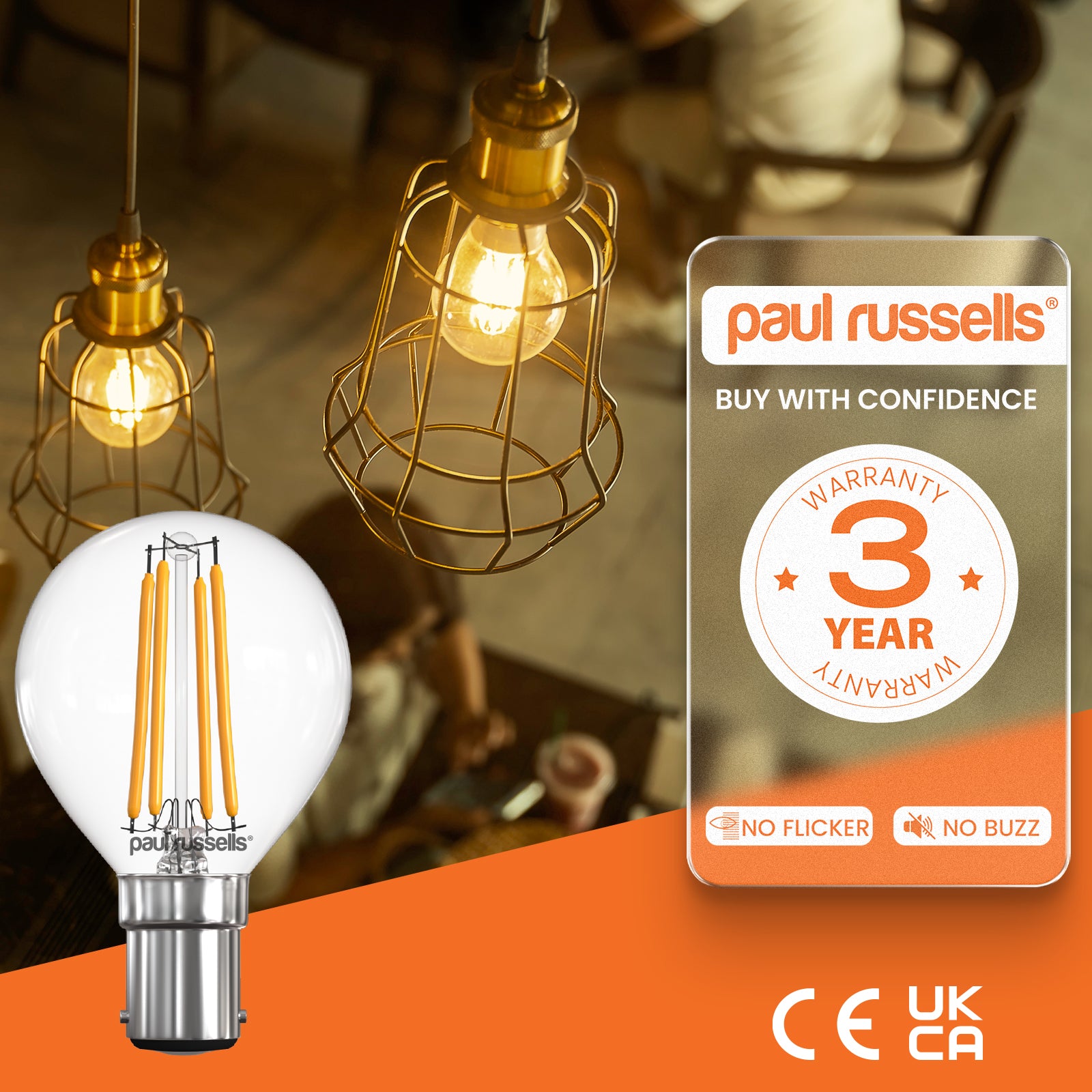 LED Filament Dimmable Golf 4.5W=40W Warm White Small Bayonet Cap SBC B15 Bulbs