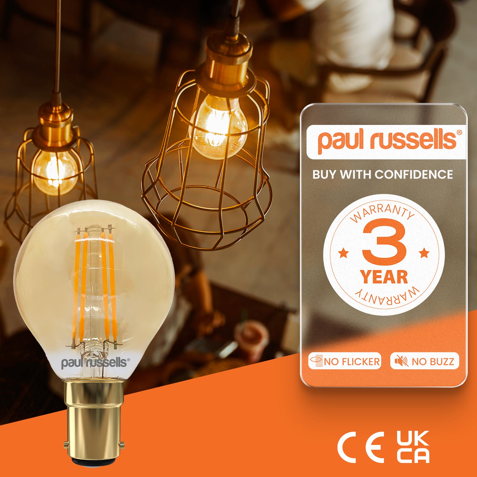 LED Filament Dimmable Golf 4.5W=40W Extra Warm White Small Bayonet Cap SBC B15 Bulbs