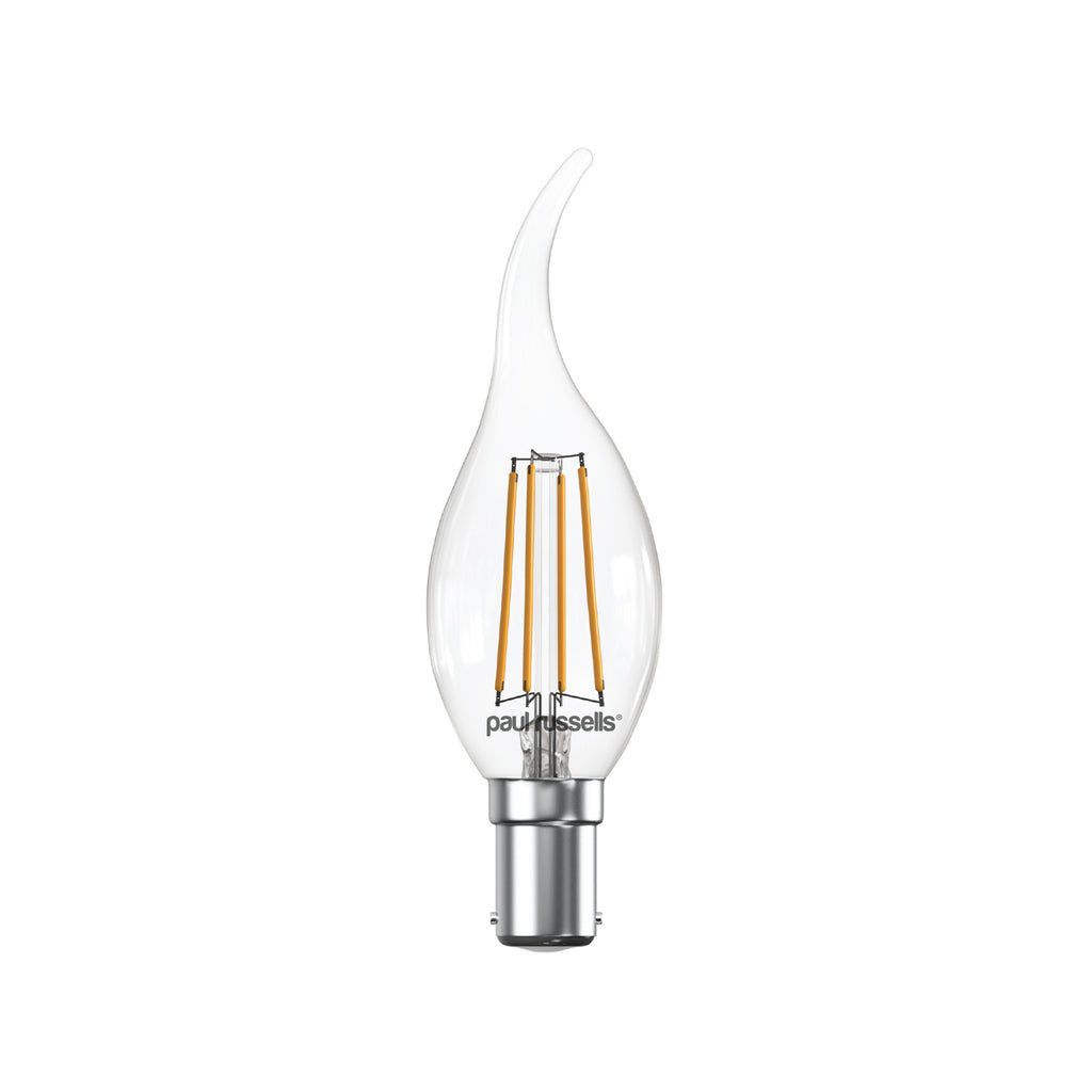 LED Filament Bent Tip Candle 4.5W=40W Warm White SBC B15 Bayonet Cap Bulbs