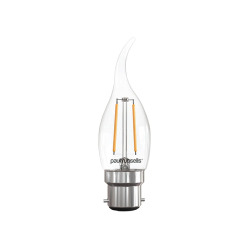 LED Filament Bent Tip Candle 2.5W=25W Warm White 2700K BC B22 Bayonet Cap Bulbs