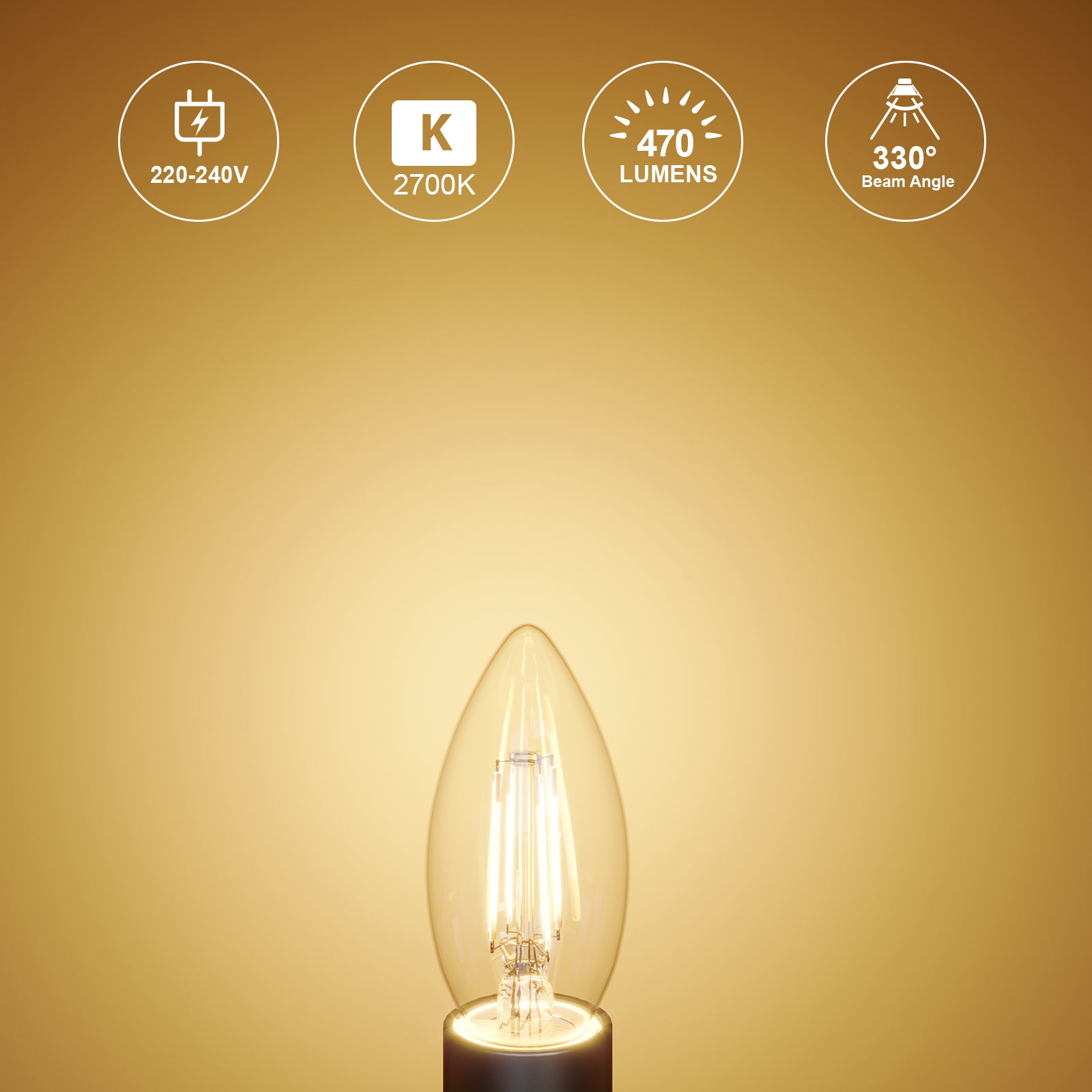 LED Filament Candle 4.5W=40W Warm White 2700K BC B22 Bayonet Cap Bulbs