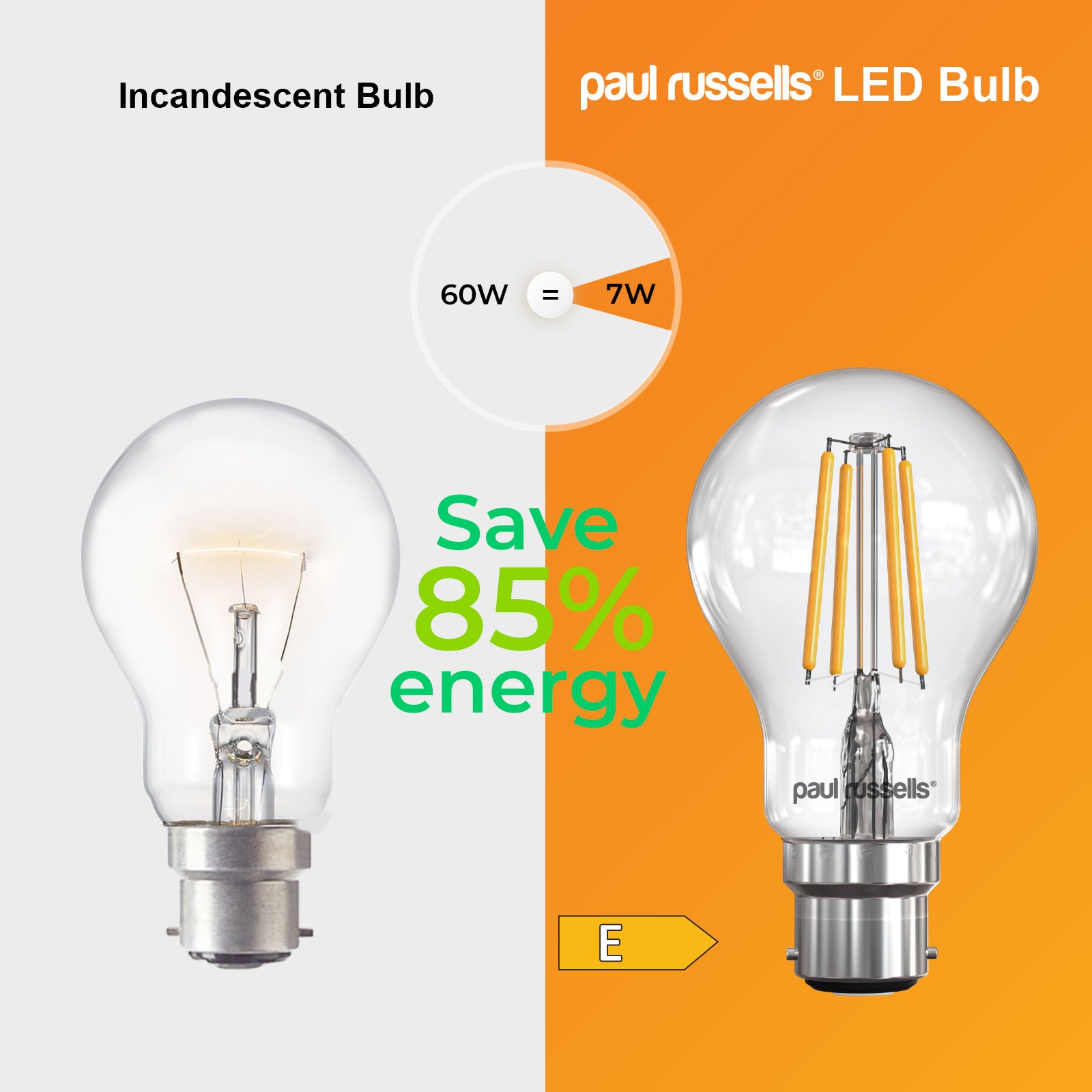 LED Filament GLS 7W=60W Warm White BC B22 Bayonet Cap Bulbs