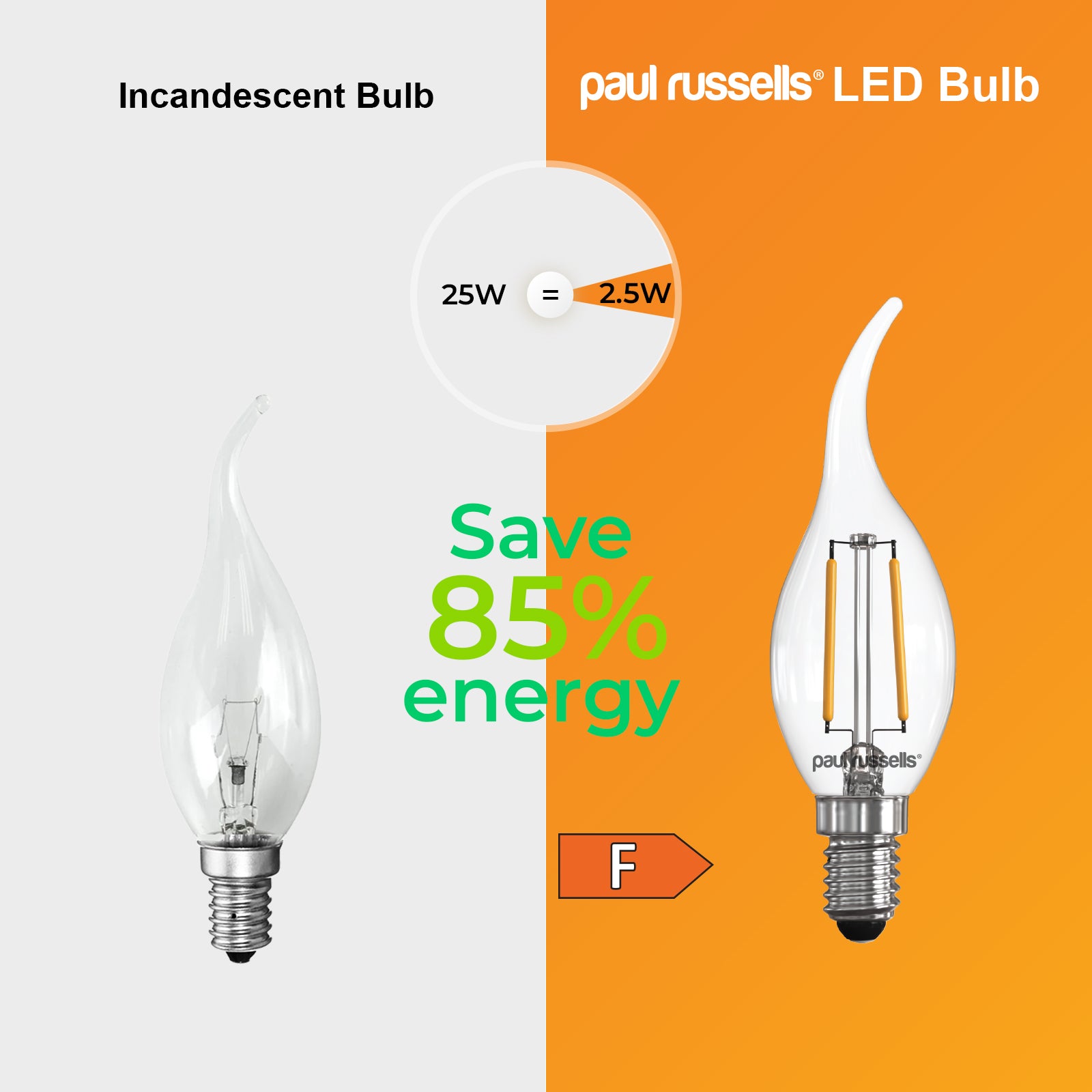 LED Filament Bent Tip Candle 2.5W=25W Warm White 2700K SES E14 Small Edison Screw Bulbs