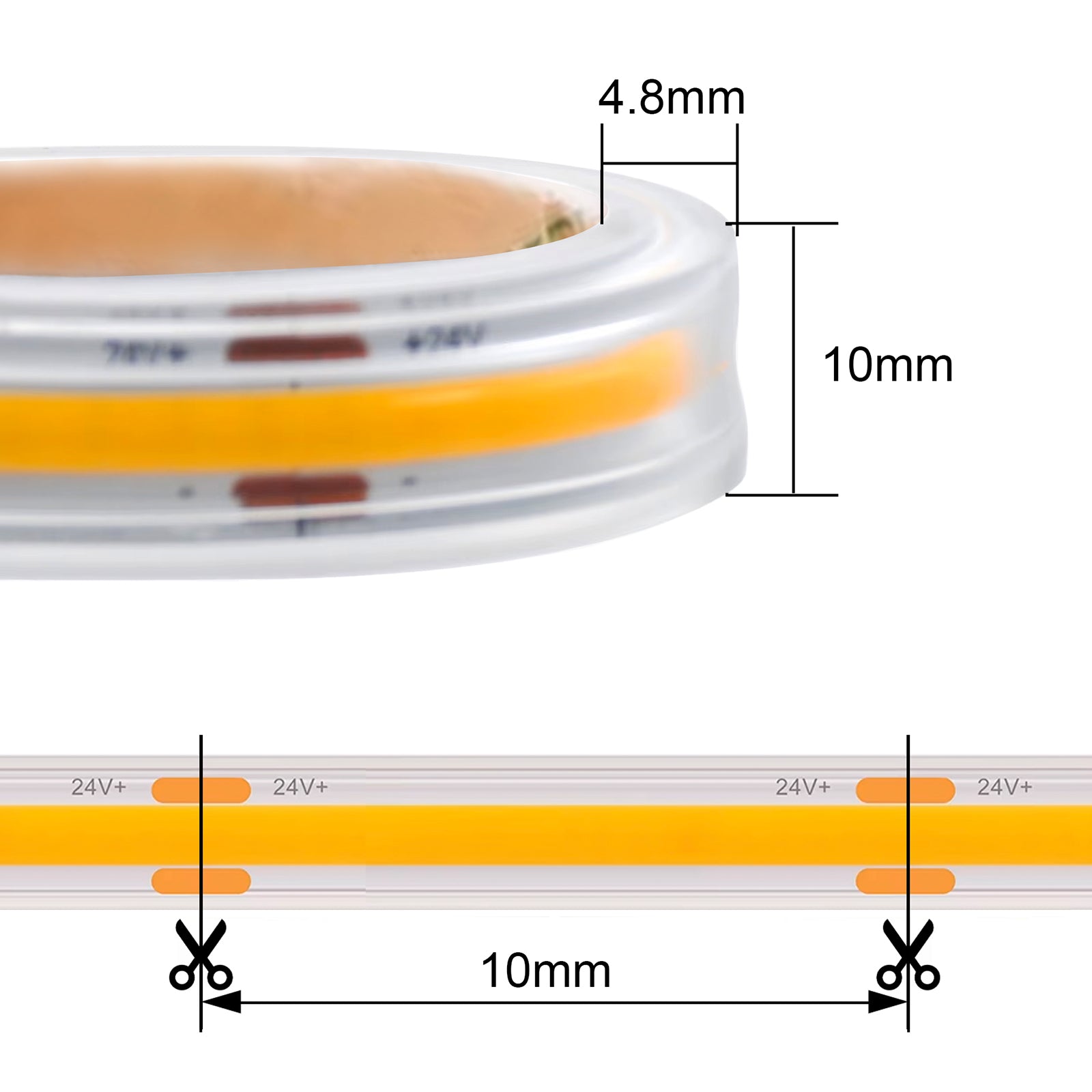 COB LED Strip Light 24V, 5W/M, 320 LEDs/M, 4000K Cool White, 2300 Lumens, 5M Flexible Tape, IP20