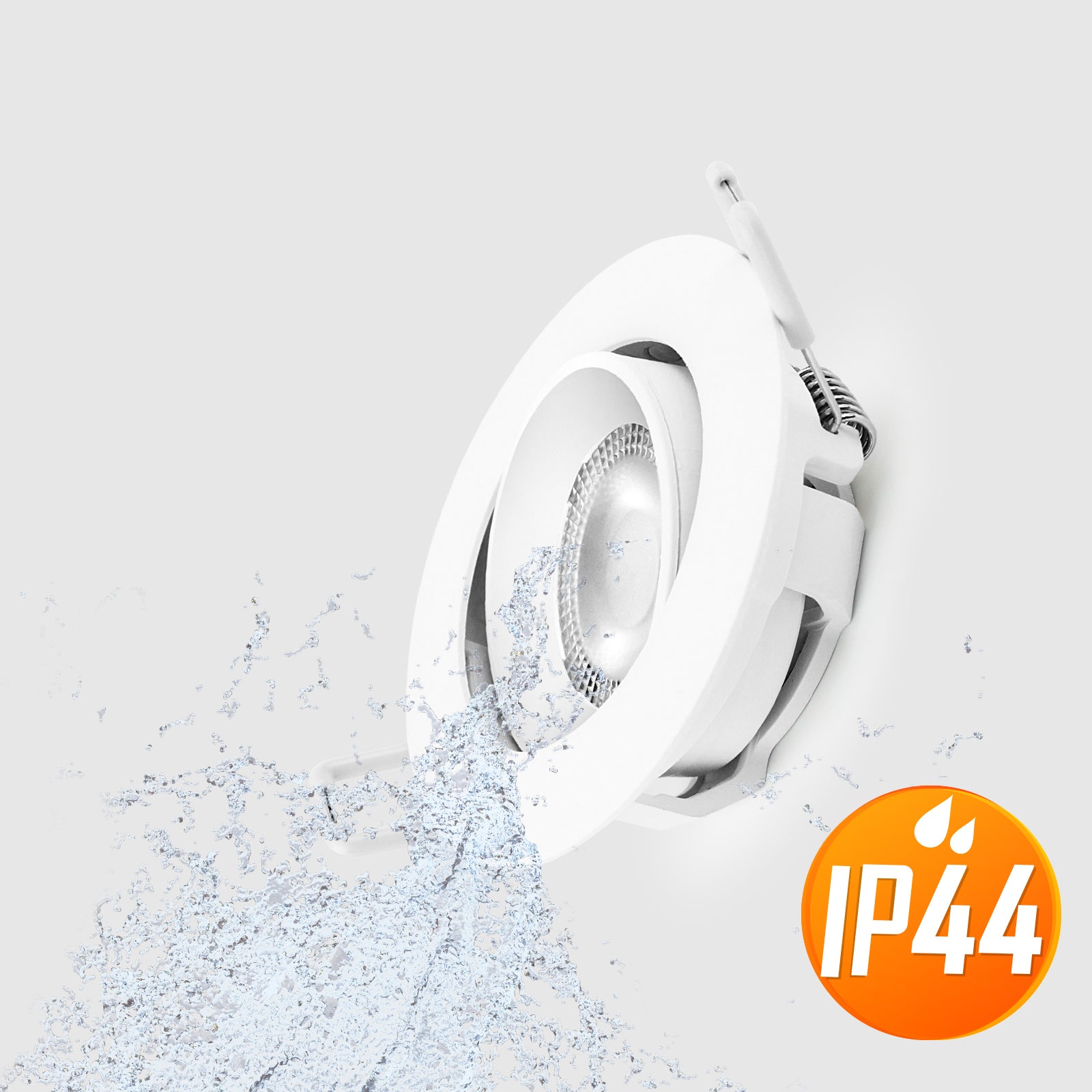 Paul Russells 4.8W LED Non Fire Rated Downlight Tiltable, Warm White 3000K, IP44, Bezel White