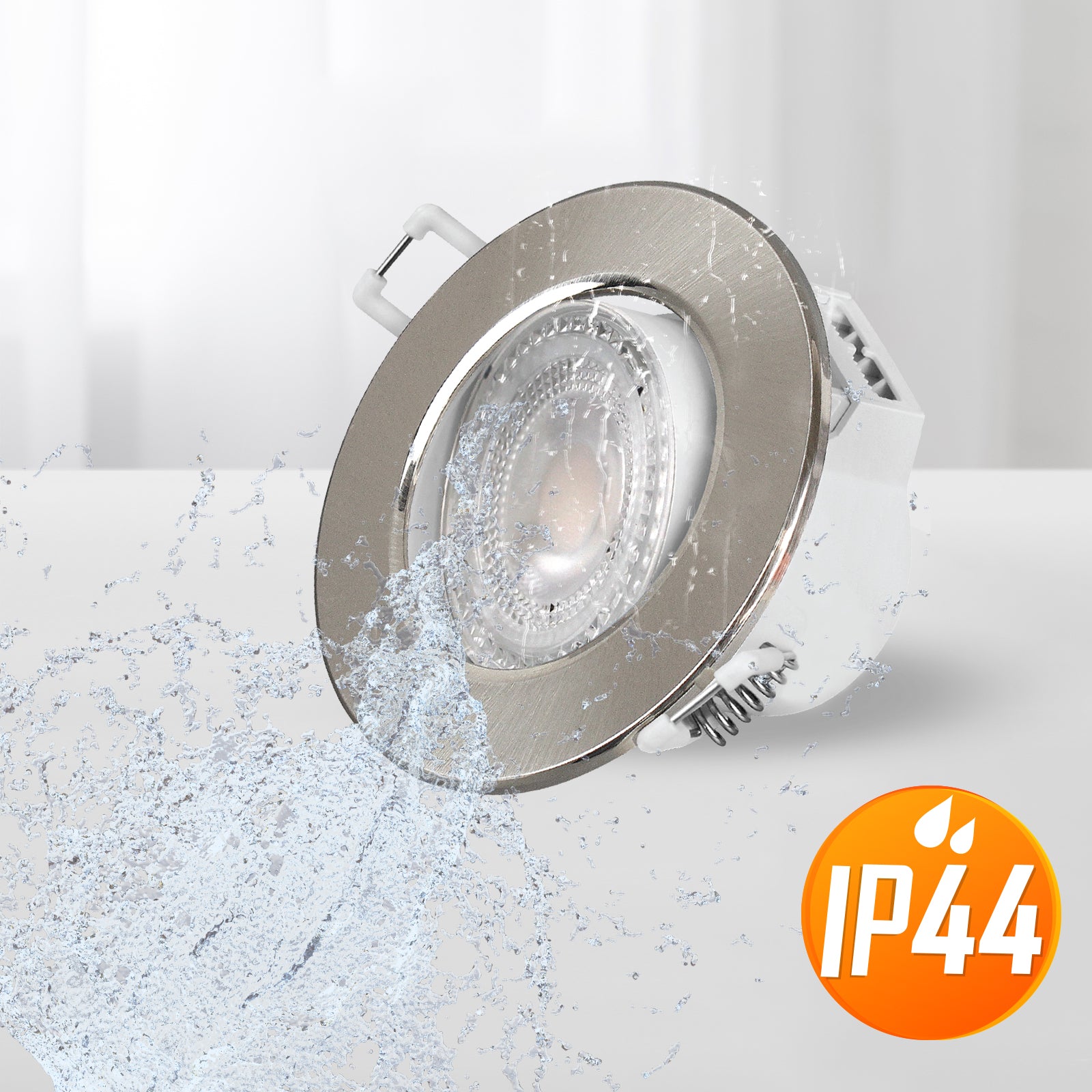 Paul Russells 6W LED Non Fire Rated Tiltable Downlight, Warm/Cool/Day White 3 Adjustable CCT, IP44, Brush Nickel Bezel