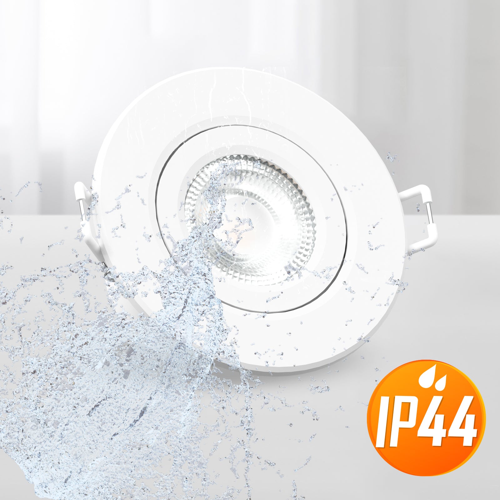 Paul Russells 4.8W LED Non Fire Rated Tiltable Downlight, Warm/Cool/Day White 3 Adjustable CCT, IP44, White Bezel