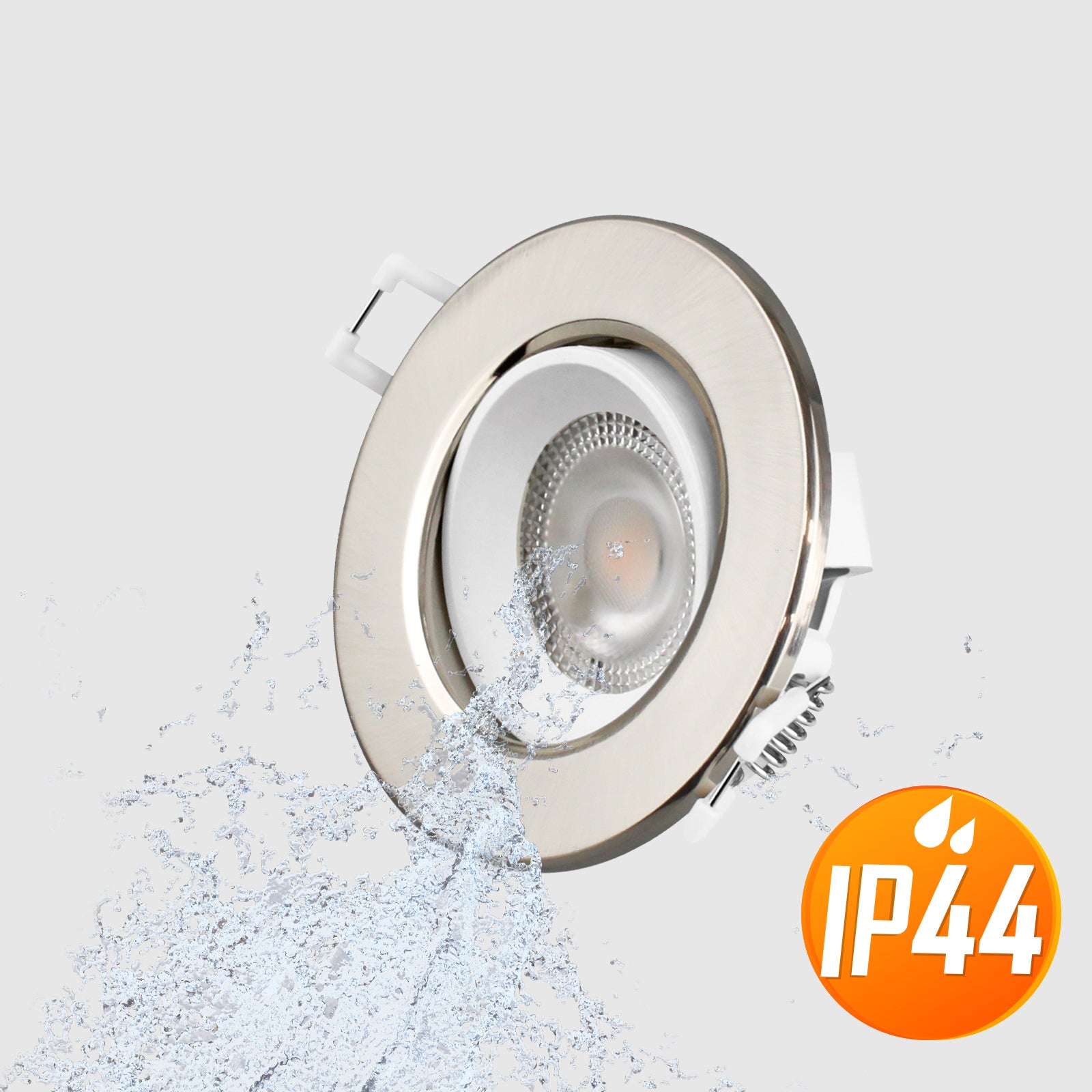 Paul Russells 4.8W LED Non Fire Rated Downlight Tiltable, Warm White 3000K, IP44, Bezel Brush Nickel