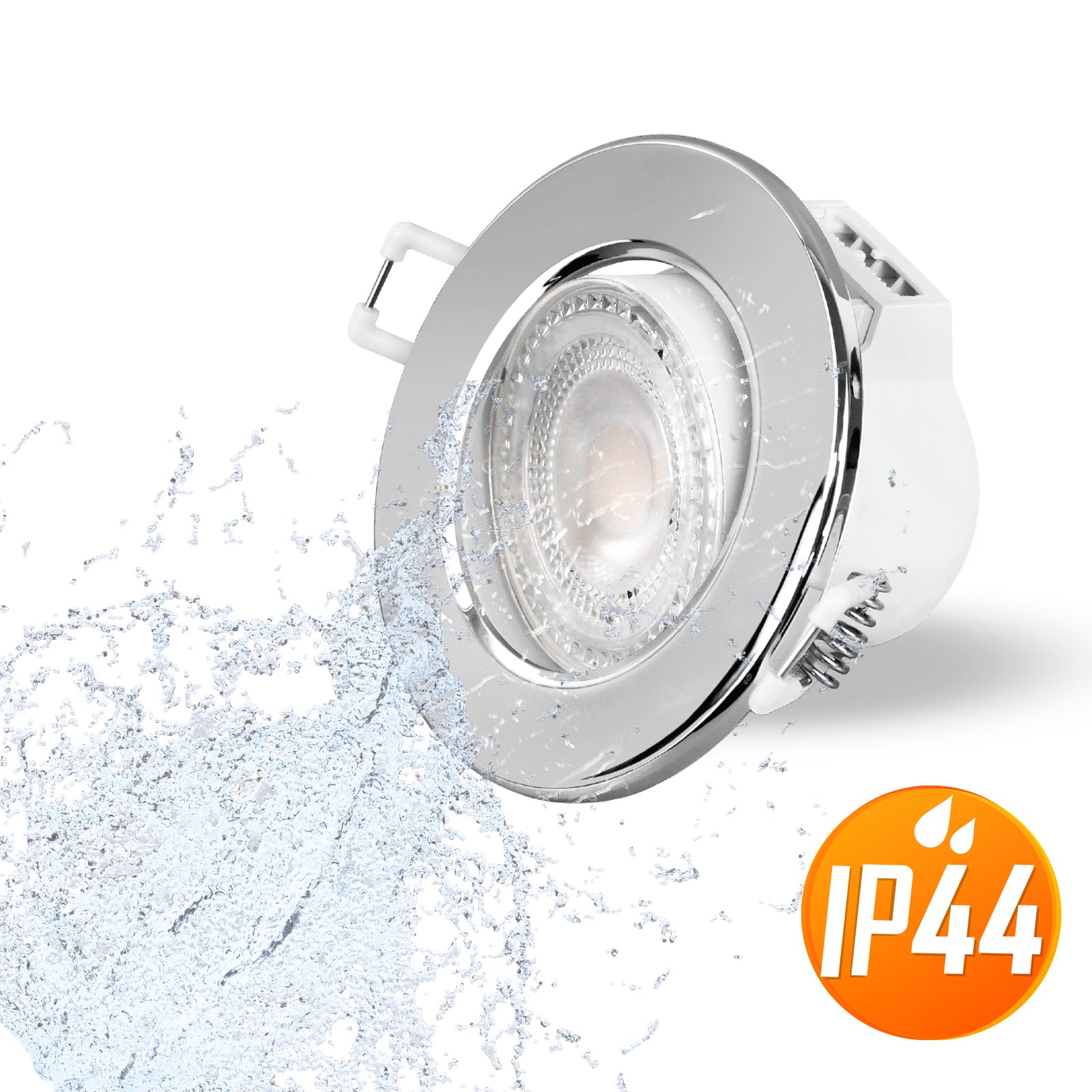 Paul Russells 6W LED Non Fire Rated Tiltable Downlight, Warm/Cool/Day White 3 Adjustable CCT, IP44, Chrome Bezel