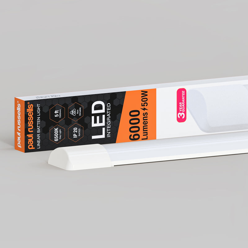 50W LED Batten Light, 5ft Ceiling Fitting Tube Light, 6000 Lumen, 6500K Day Light, Fluorescent Lighting Replacement