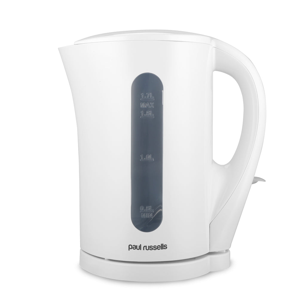paul russells Electric Plastic Kettle, 2200W 1.7L, Hot water dispenser, White, Boil-Dry Protection, Auto Shut off Stirx Control