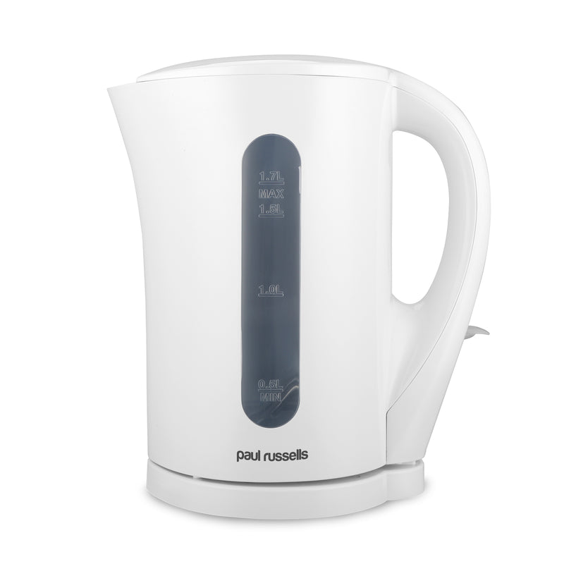 paul russells Electric Plastic Kettle, 2200W 1.7L, Hot water dispenser, White, Boil-Dry Protection, Auto Shut off Stirx Control