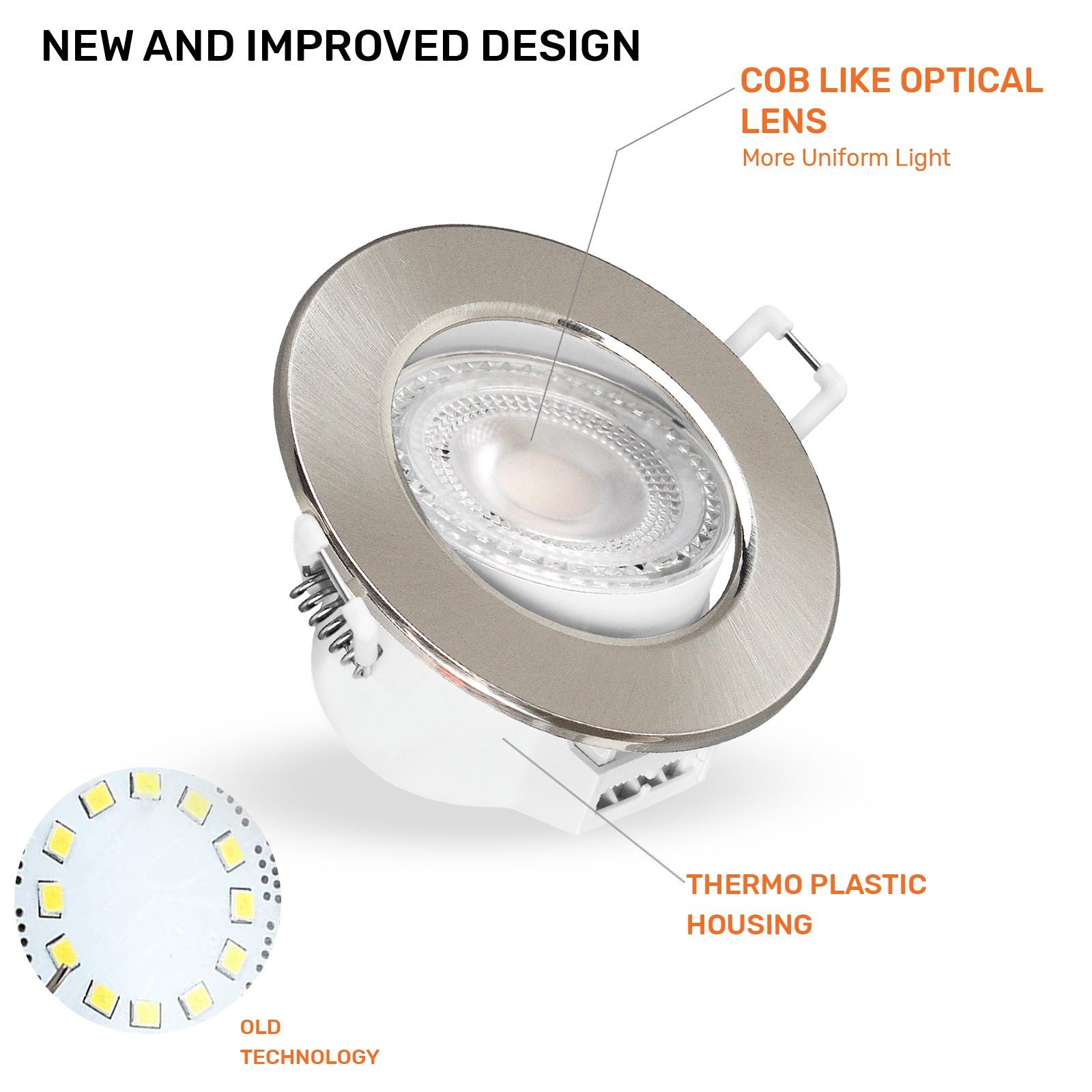 Paul Russells 4.8W LED Non Fire Rated Tiltable Downlight, Warm/Cool/Day White 3 Adjustable CCT, IP44, Brush Nickel Bezel