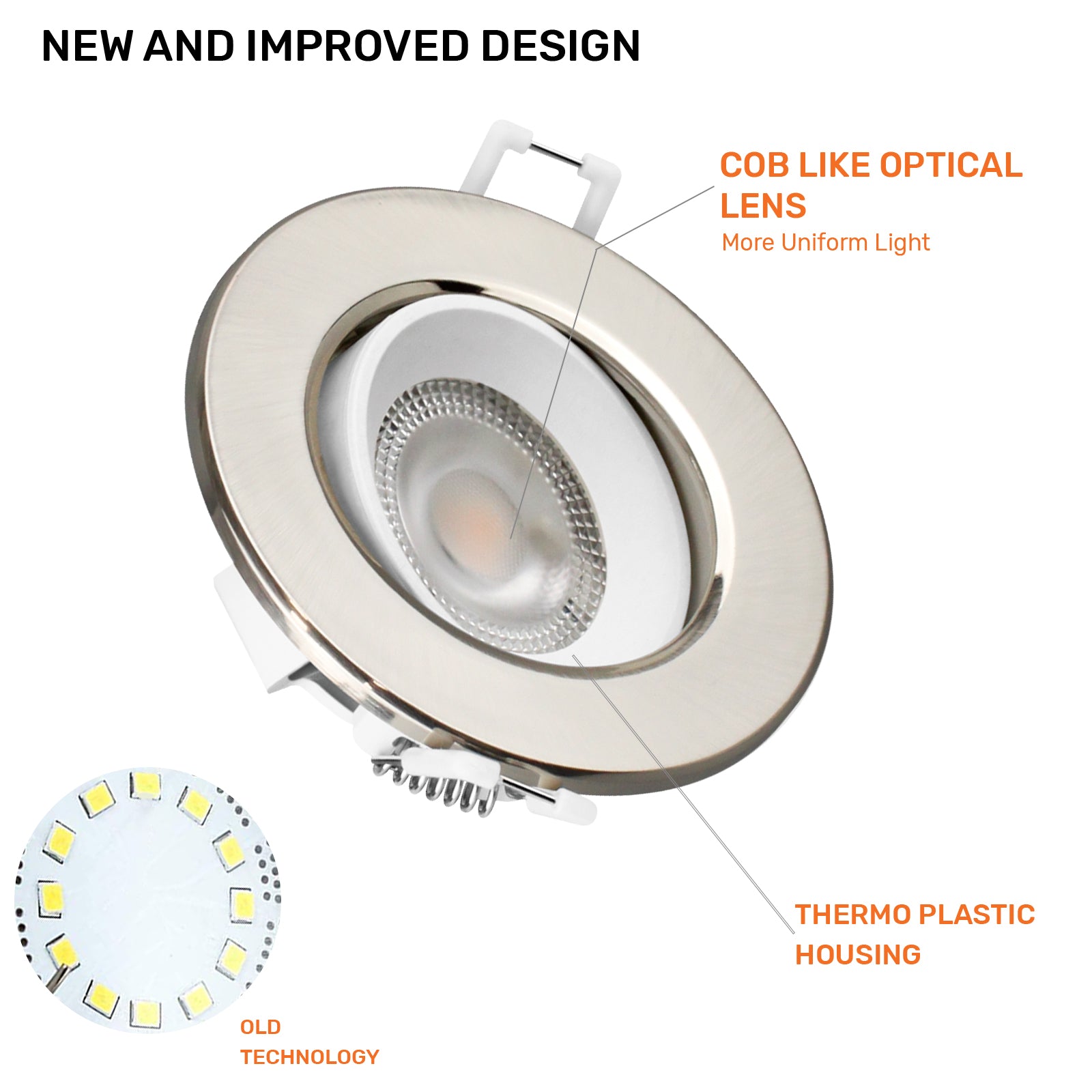 Paul Russells 4.8W LED Non Fire Rated Downlight Tiltable, Warm White 3000K, IP44, Bezel Brush Nickel