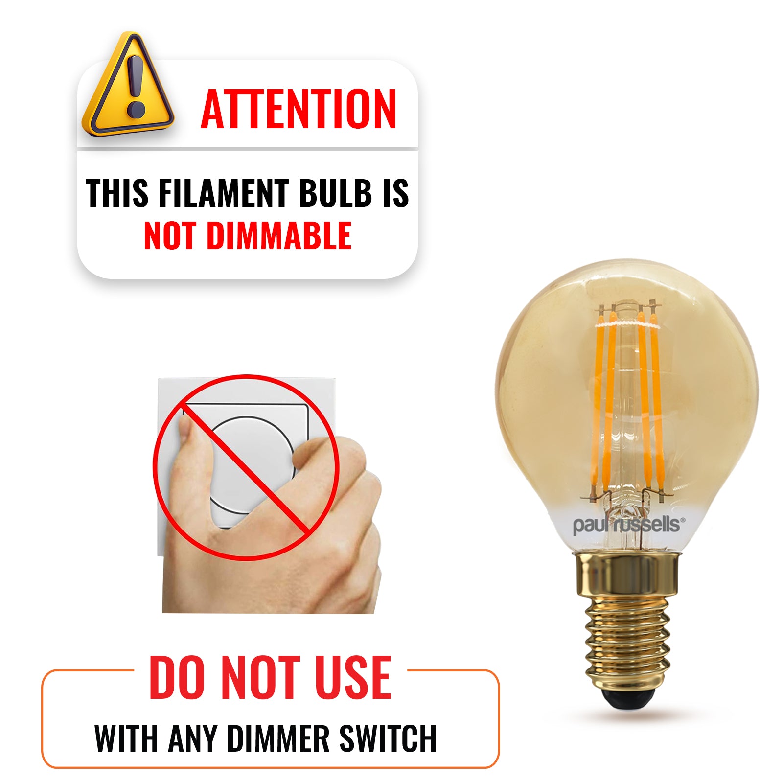 LED Filament Golf Ball 4.5W=35W Extra Warm White Amber 2200K SES E14 Small Edison Screw Bulbs
