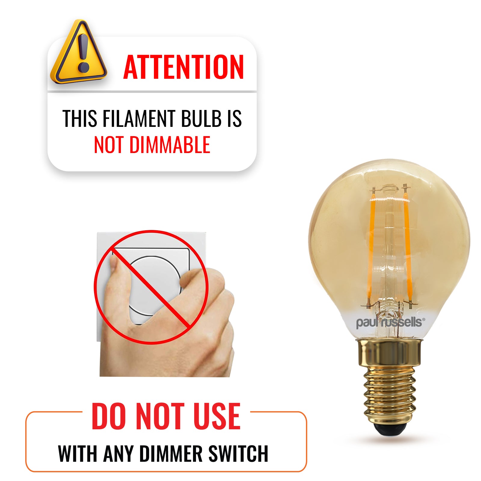 LED Filament Golf Ball 2.5W=20W Extra Warm White Amber 2200K SES E14 Small Edison Screw Bulbs