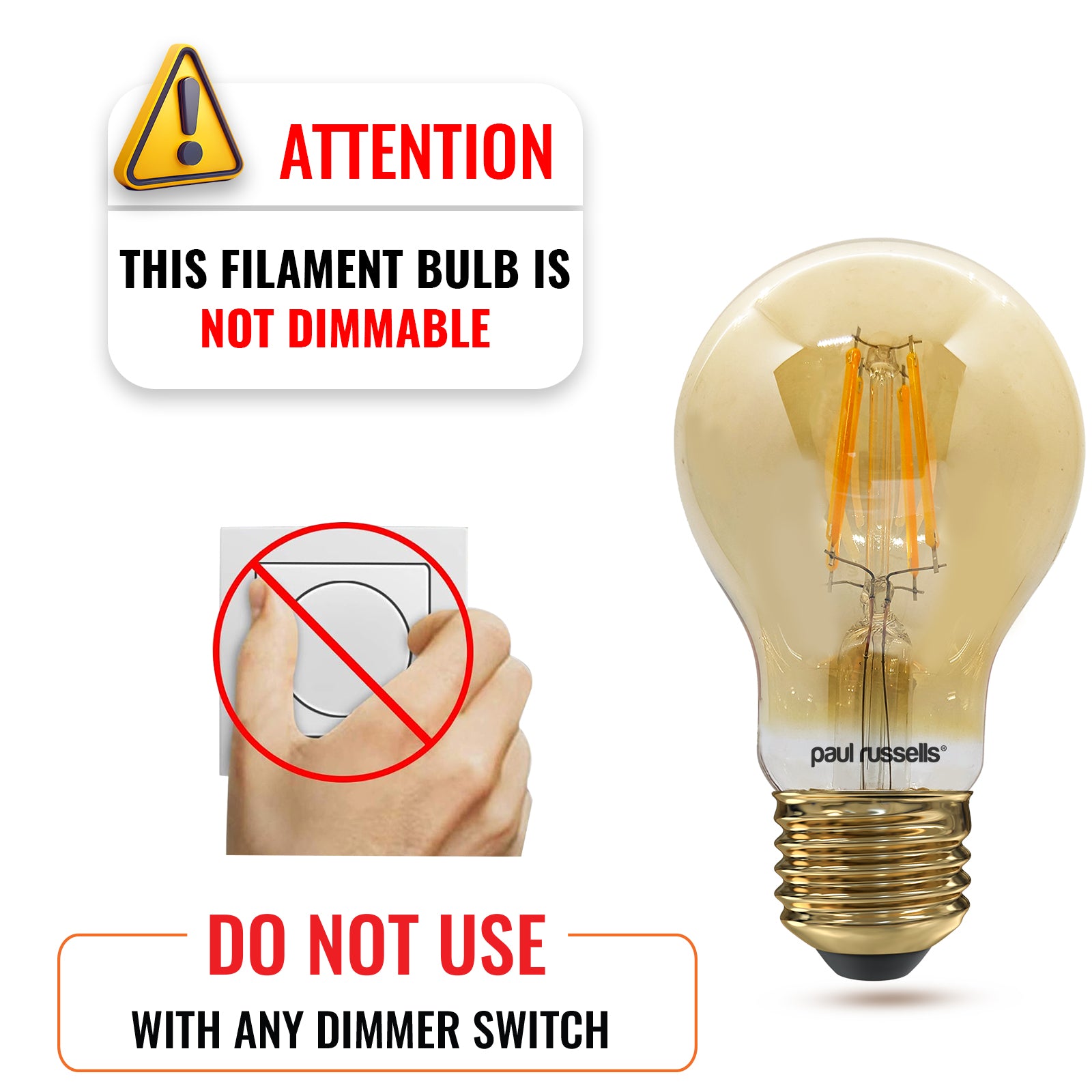 LED Filament GLS 4.5W=35W Extra Warm White Amber 2200K ES E27 Edison Screw Cap Bulbs