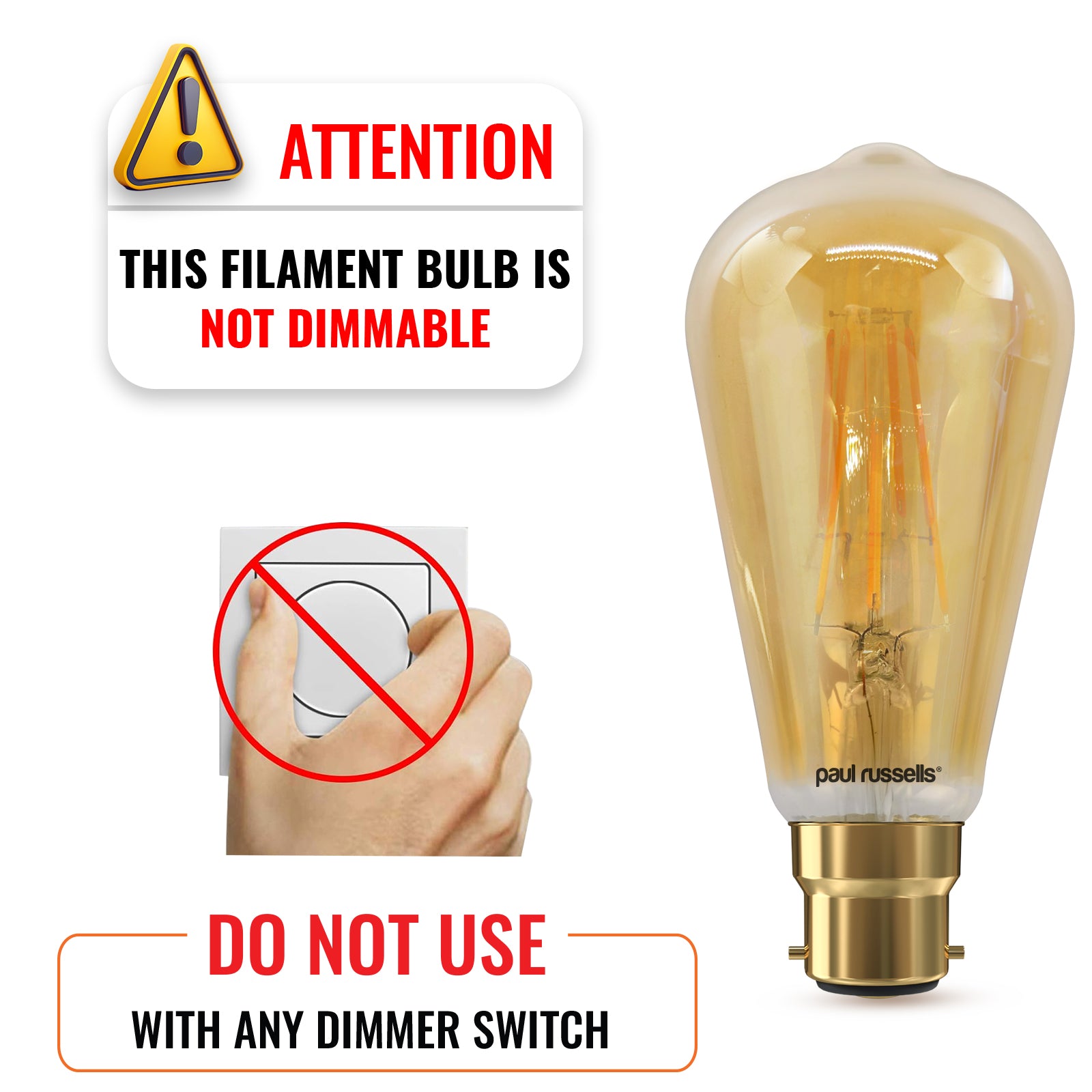 LED Filament ST64 4.5W=35W Extra Warm White Amber 2200K BC B22 Bayonet Cap Bulbs