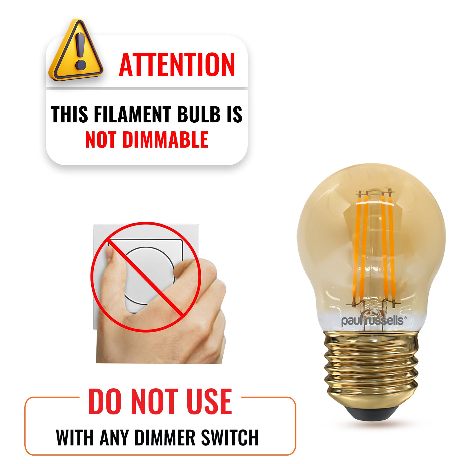 LED Filament Golf Ball 4.5W=35W Extra Warm White Amber 2200K ES E27 Edison Screw Cap Bulbs
