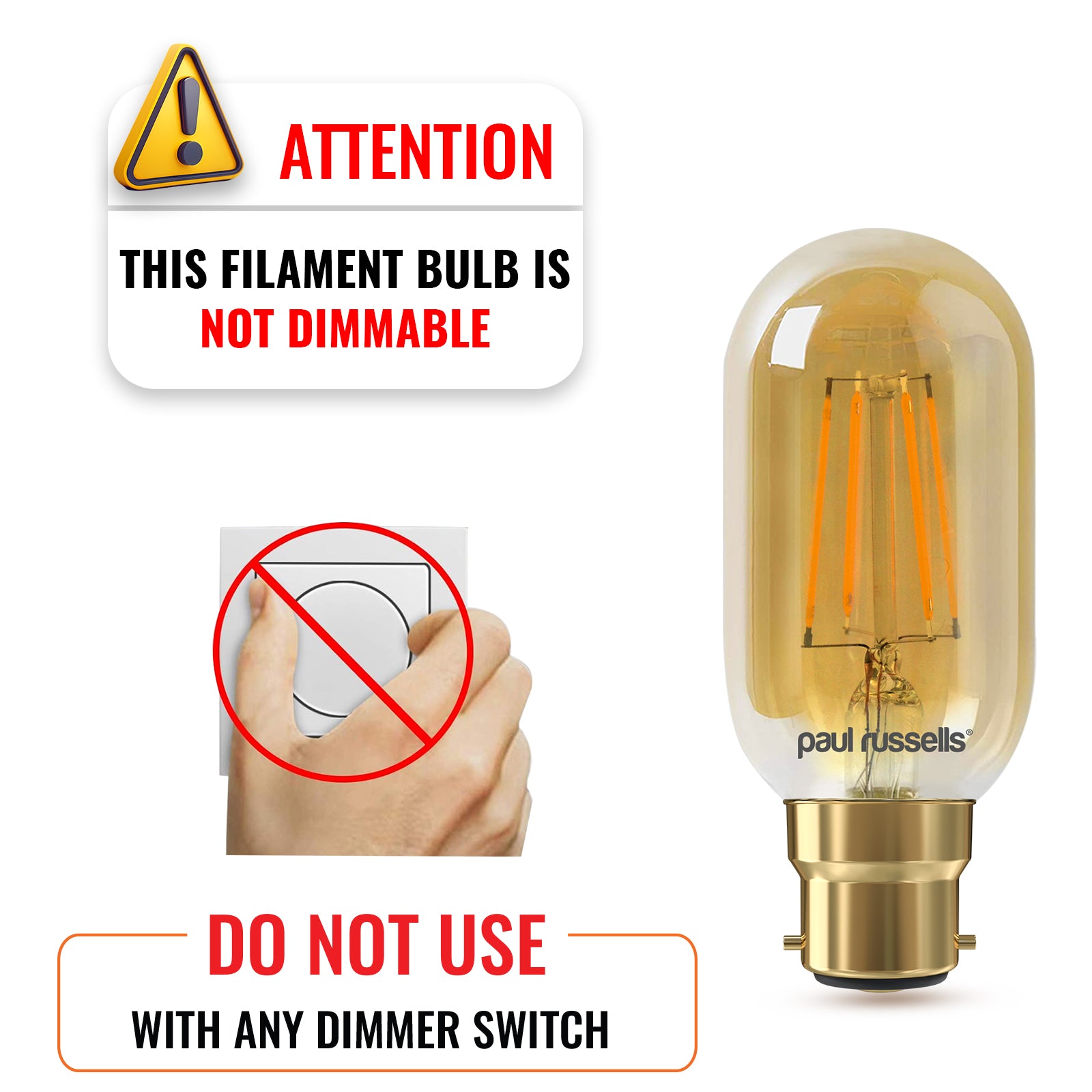 LED Filament T45 4.5W=35W Extra Warm White Amber 2200K BC B22 Bayonet Cap Bulbs