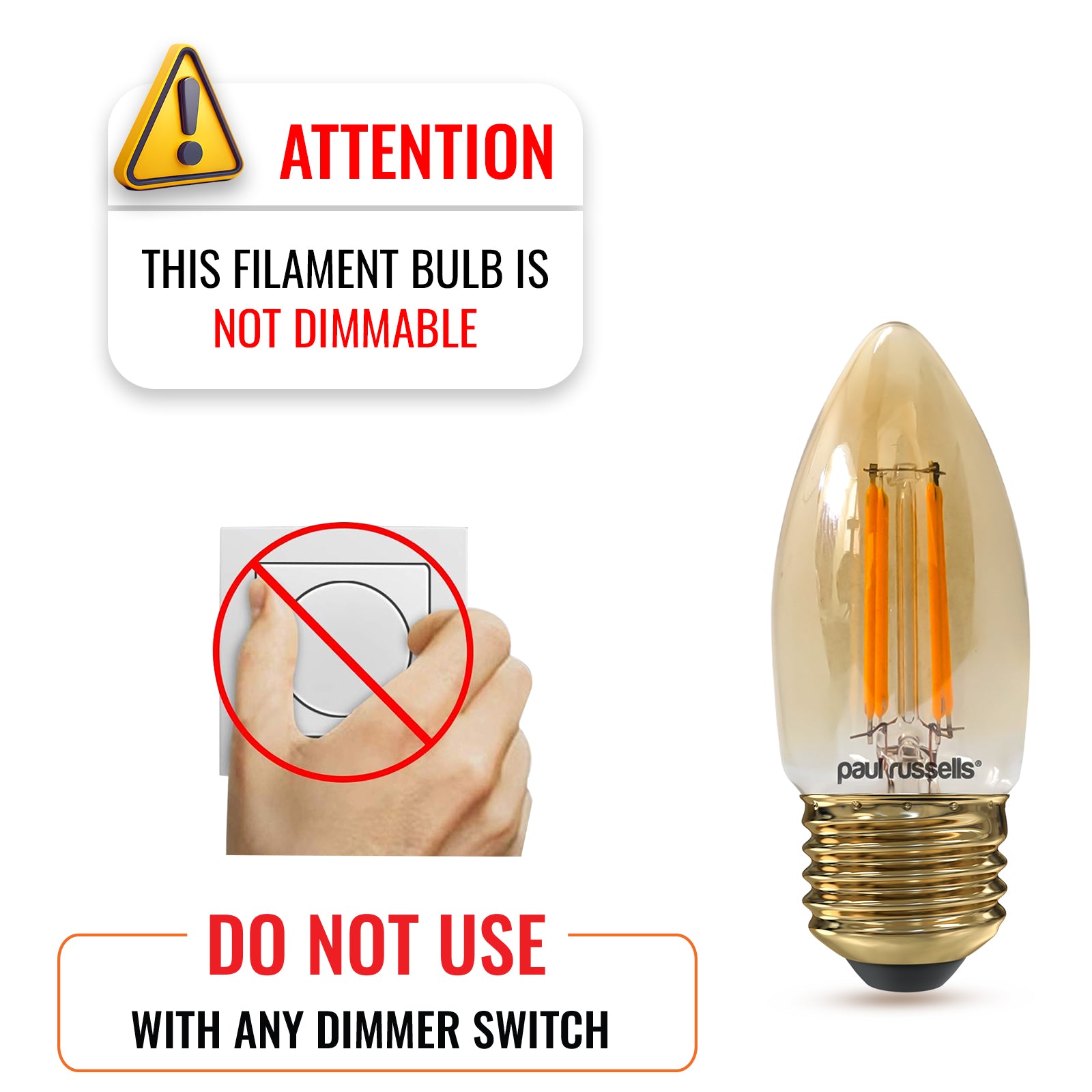LED Filament Candle 4.5W=35W Extra Warm White Amber 2200K ES E27 Edison Screw Bulbs