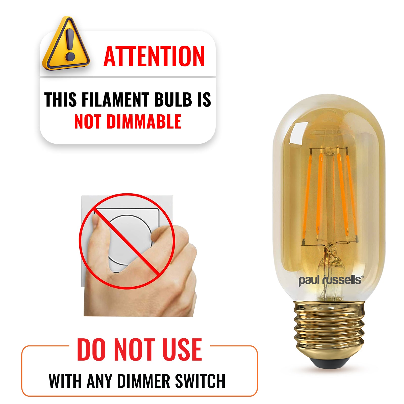 LED Filament T45 4.5W=35W Amber ES E27 Edison Screw Cap Bulb
