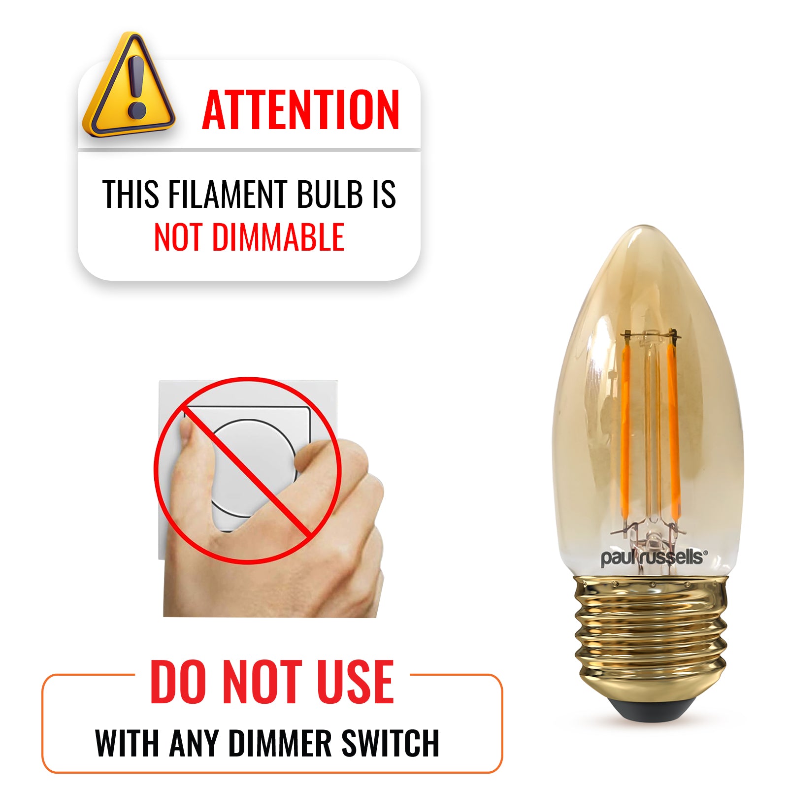 LED Filament Candle 2.5W=25W Extra Warm White Amber 2200K ES E27 Edison Screw Bulbs
