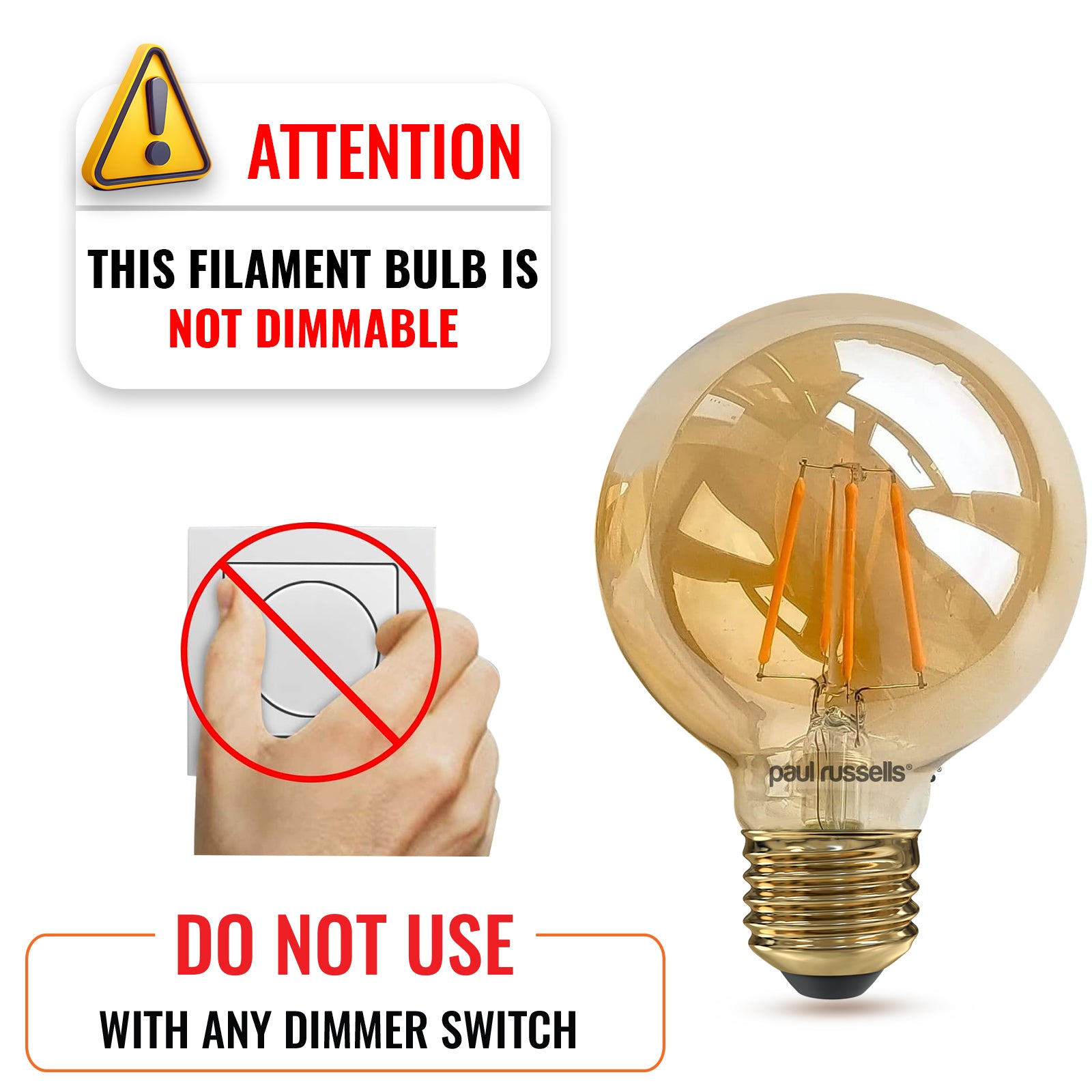 LED Filament G80 4.5W=35W Extra warm White Amber 2200K ES E27 Edison Screw Cap Bulbs