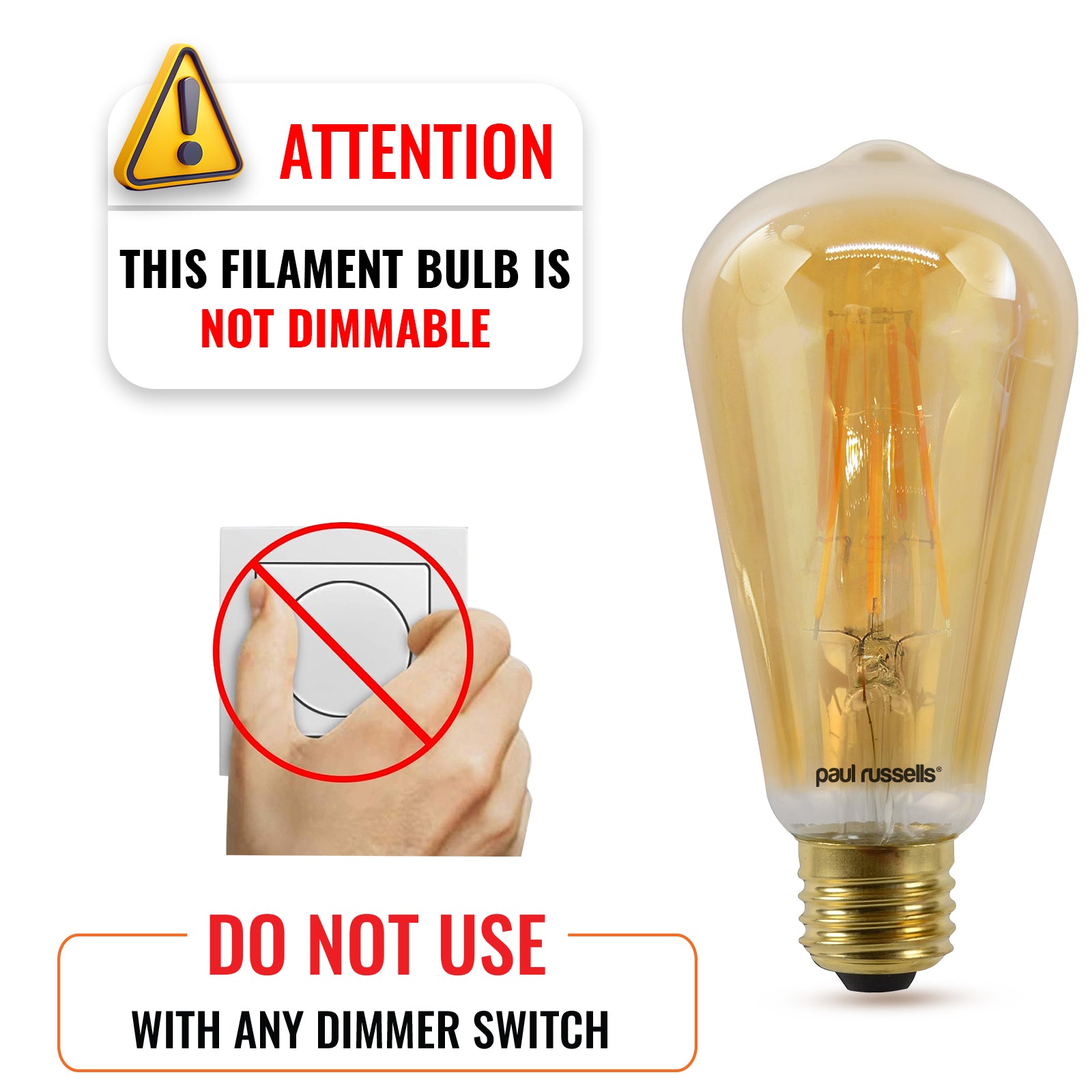 LED Filament ST64 4.5W=35W Extra Warm White Amber 2200K ES E27 Edison Screw Cap Bulbs