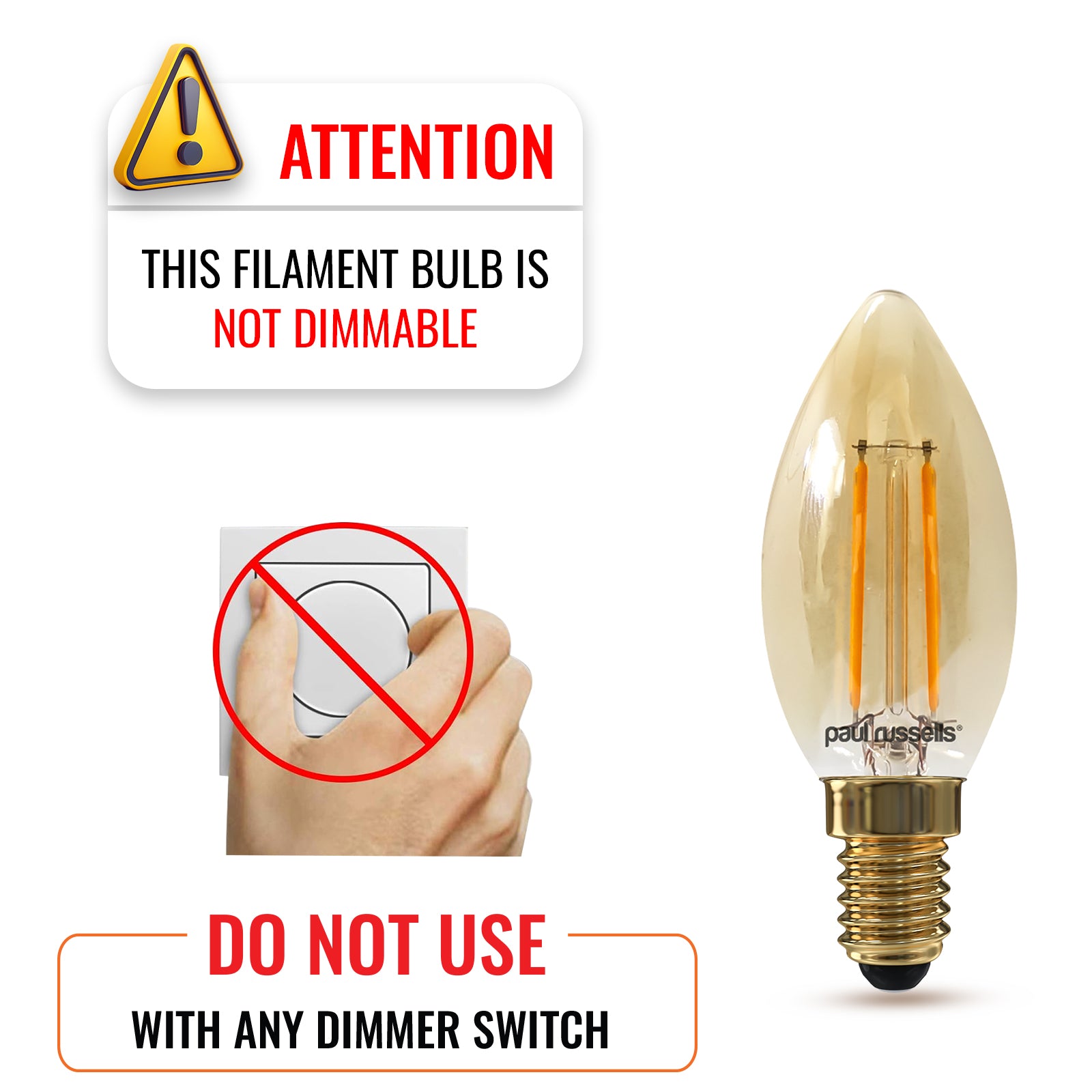 LED Filament Candle 2.5W=20W Extra Warm White Amber 2200K SES E14 Small Edison Screw Bulbs