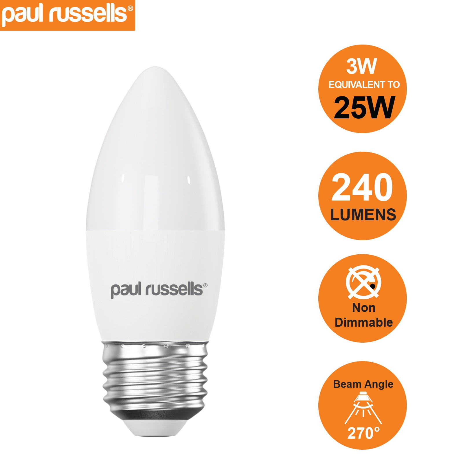LED Frosted Candle 3W=25W Warm White 2700K ES E27 Edison Screw [10 Bulbs]