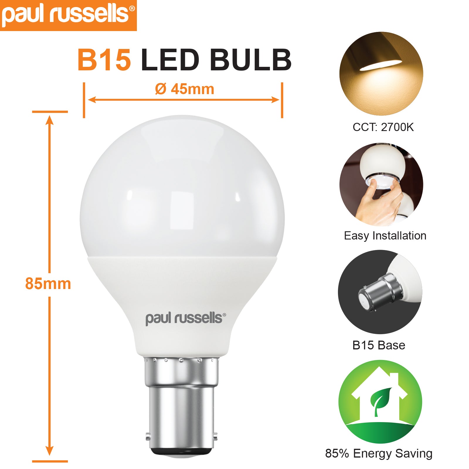 LED Frosted Golf Ball 3W=25W Warm White 2700K SBC B15 Small Bayonet Cap Bulbs