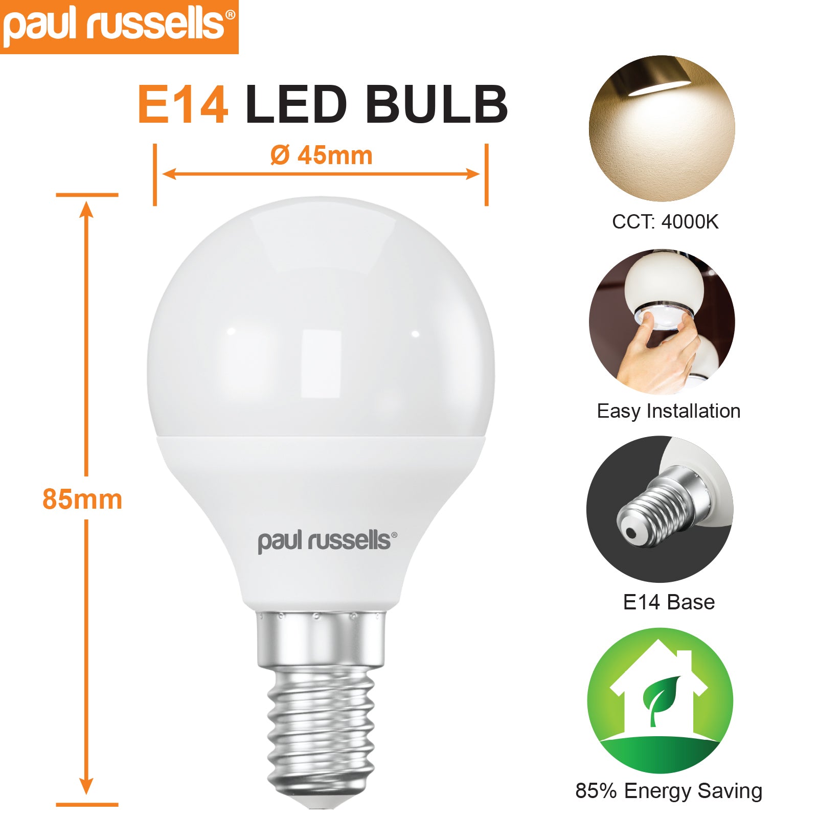 LED Frosted Golf Ball 5W=40W Cool White 4000K SES E14 Small Edison Screw Bulbs
