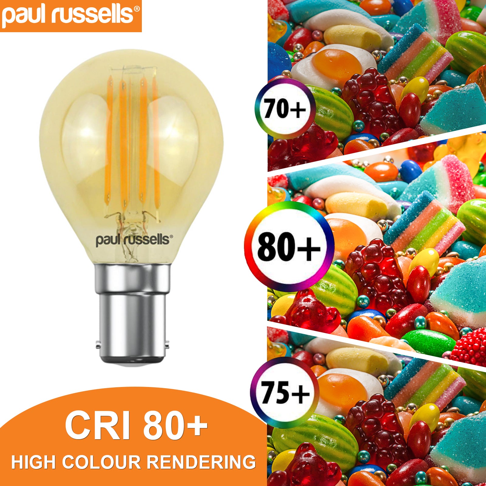 LED Filament Golf Ball 4W=40W Extra Warm White Amber 2200K SBC B15 Small Bayonet Cap Bulbs