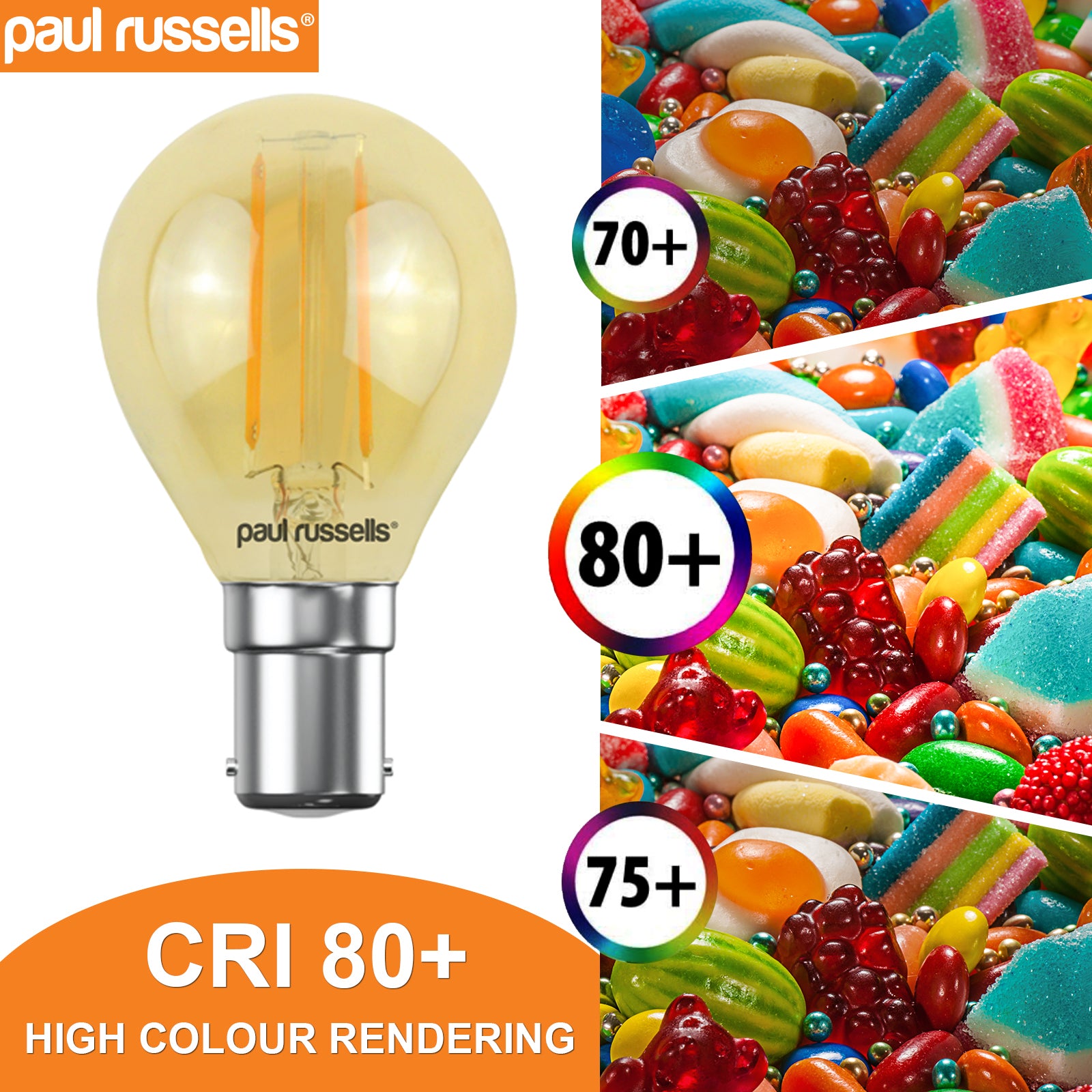 LED Filament Golf Ball 2W=25W Extra Warm White Amber 2200K SBC B15 Small Bayonet Cap [10 Bulbs]