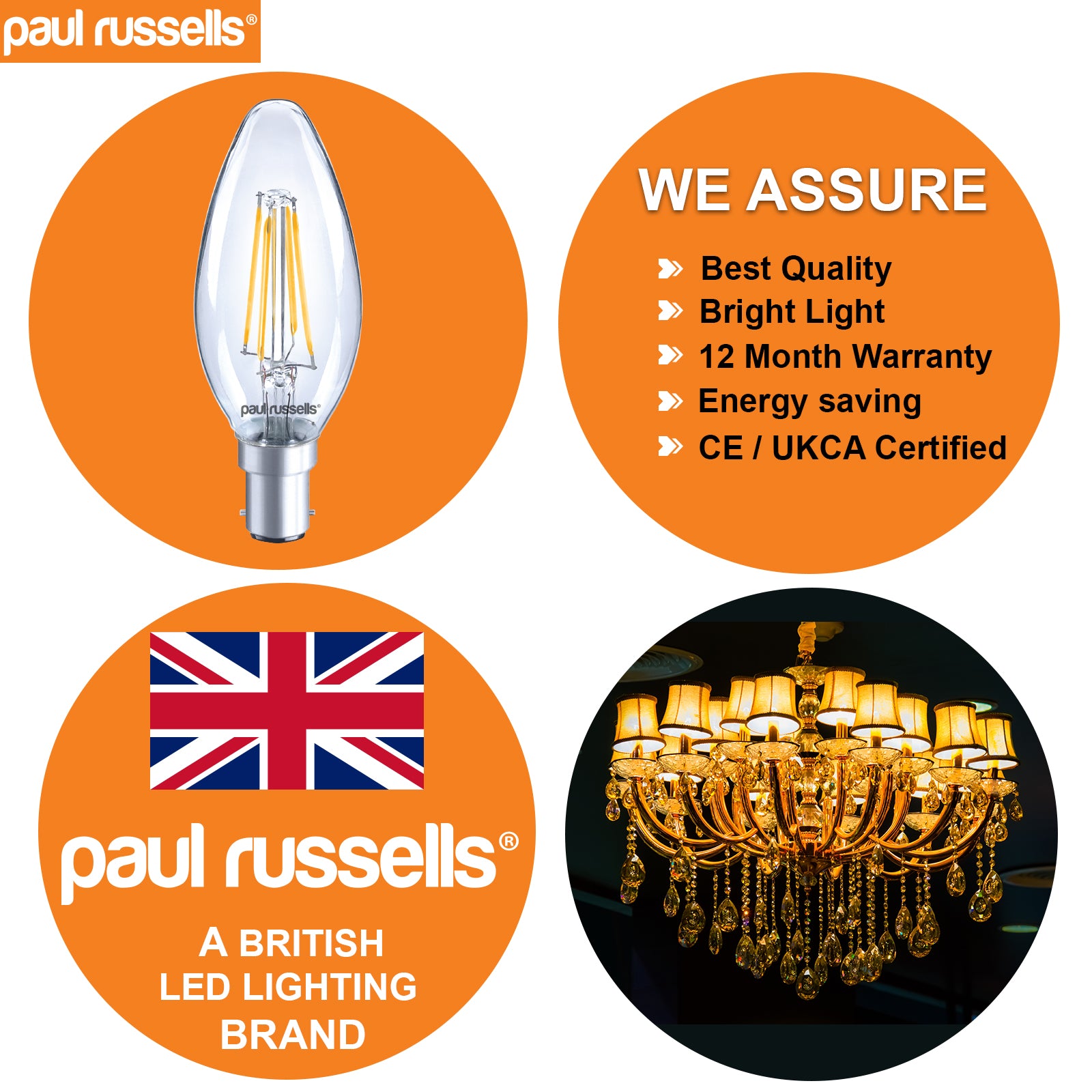 LED Filament Candle 4W=40W Warm White 2200K SBC B15 Small Bayonet Cap Bulbs