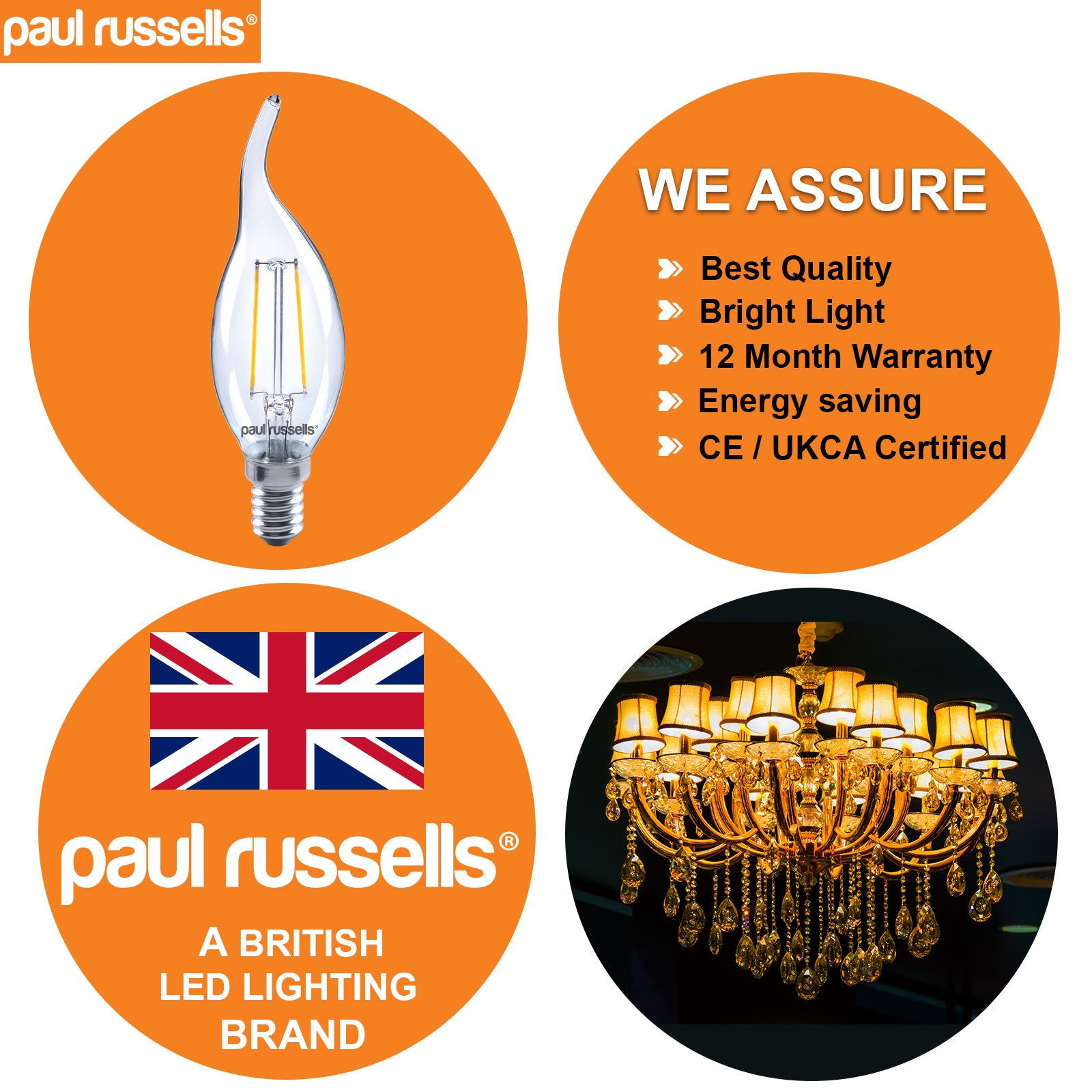 LED Filament Flame 2.5W=25W Warm White 2700K SES E14 Small Edison Screw Bulbs