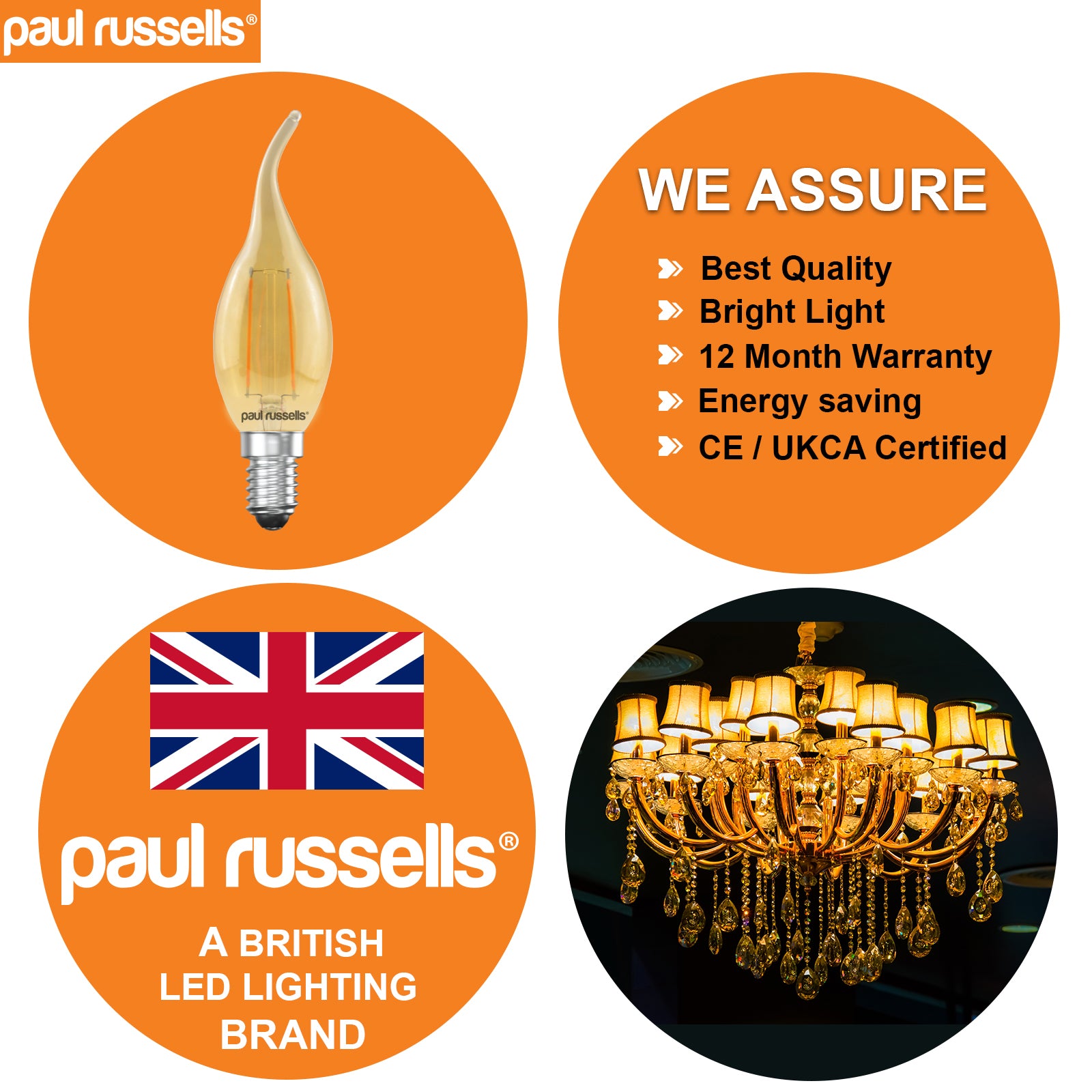 4x LED Filament Flame 2.5W=20W Extra Warm White Amber 2200K SES E14 Small Edison Screw