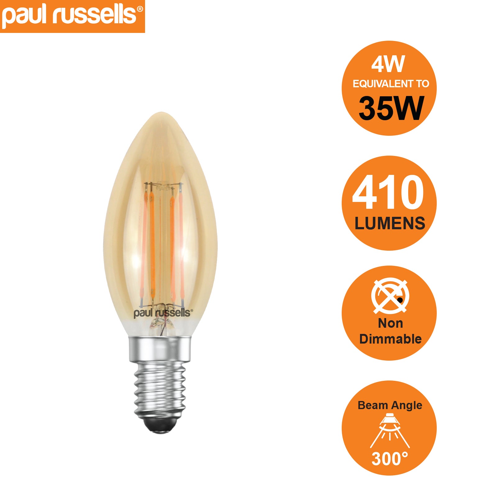 LED Filament Candle 4W=35W Extra Warm White Amber 2200K SES E14 Small Edison Screw Bulbs