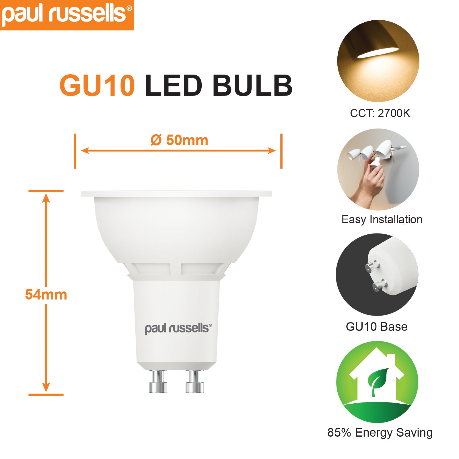 LED Frosted GU10 4W=40W Warm White 2700K Downlight [10 Bulbs]