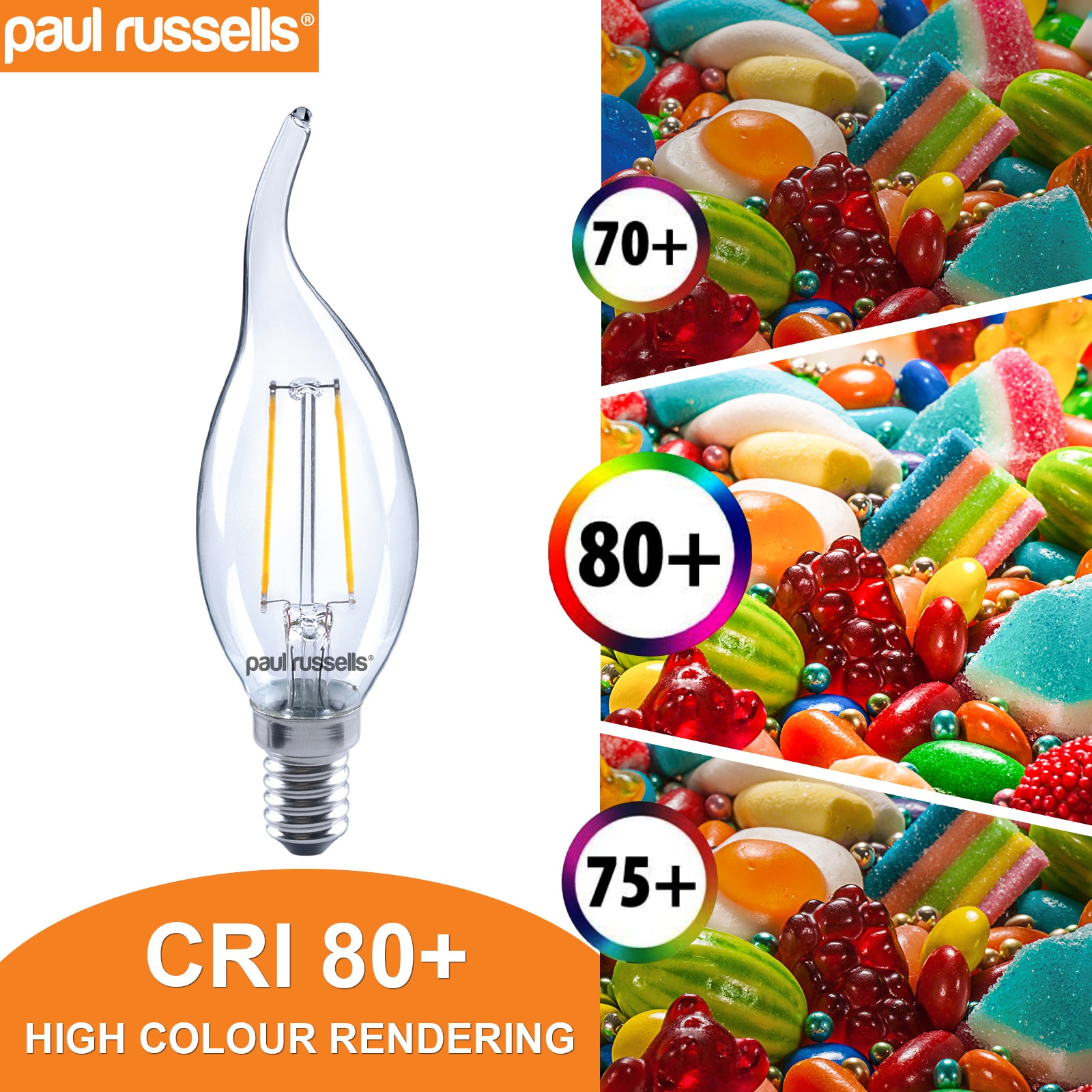 LED Filament Flame 2.5W=25W Warm White 2700K SES E14 Small Edison Screw Bulbs